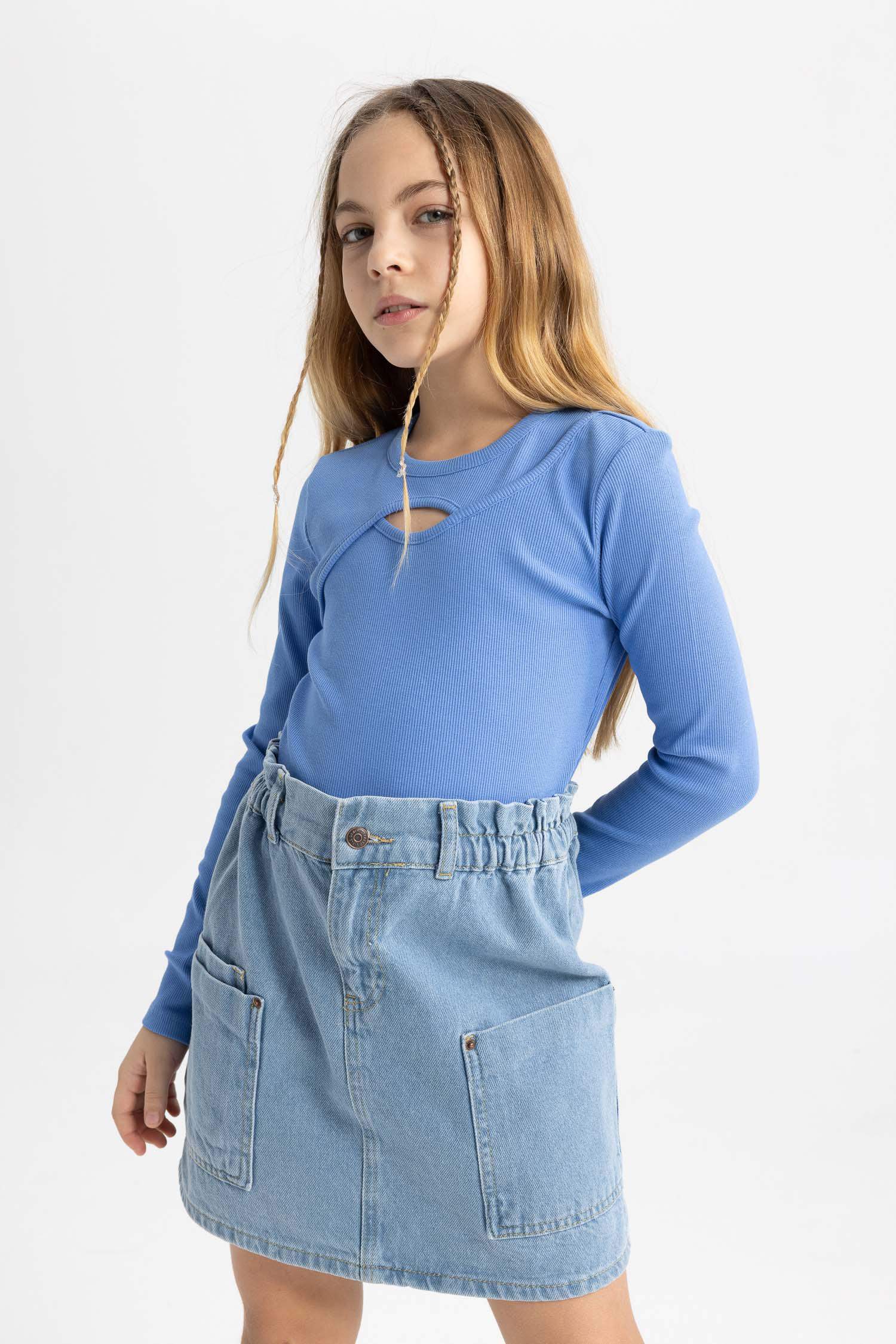 Girl Slim Fit Crew Neck Ribbed Camisole T-Shirt