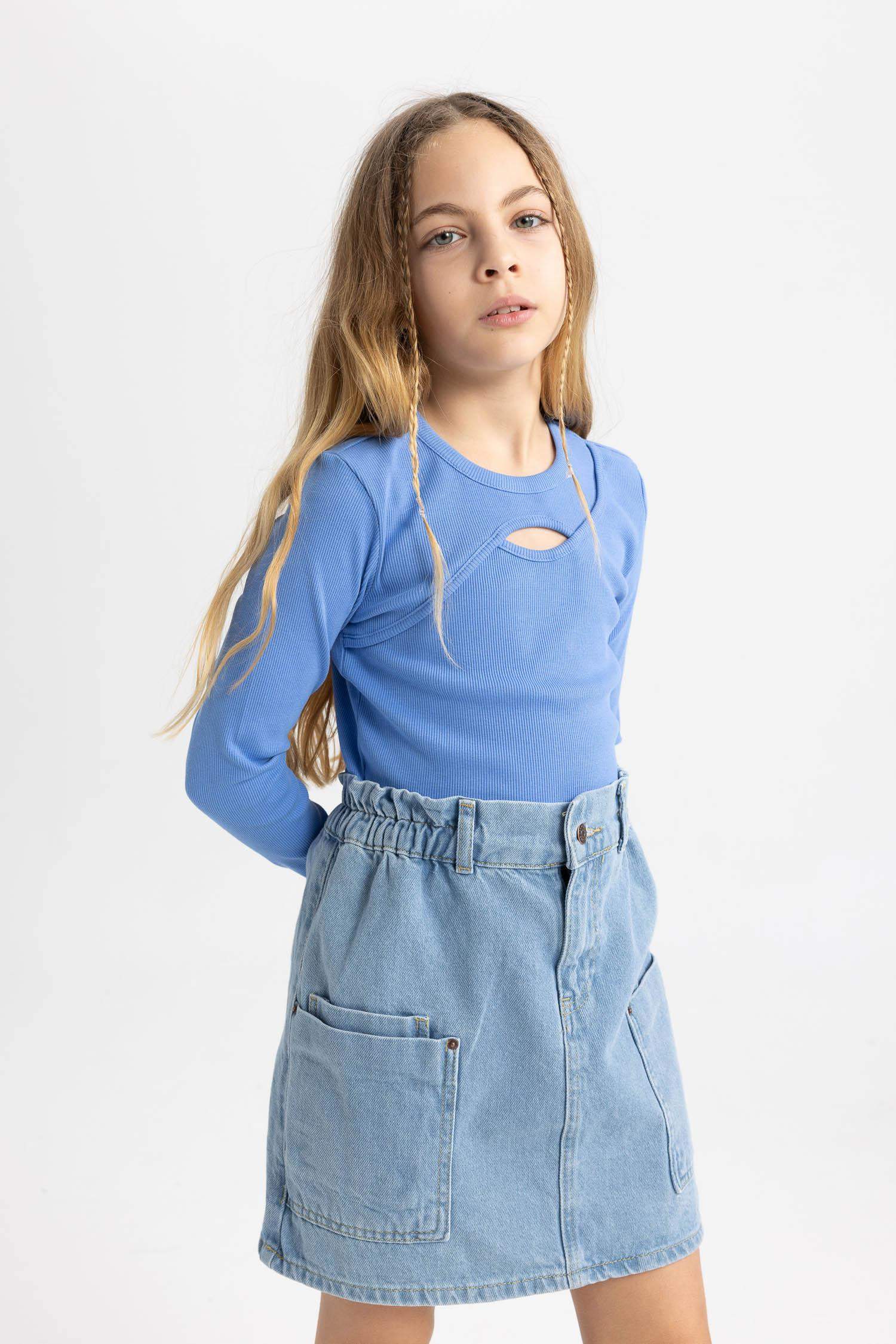 Girl Slim Fit Crew Neck Ribbed Camisole T-Shirt