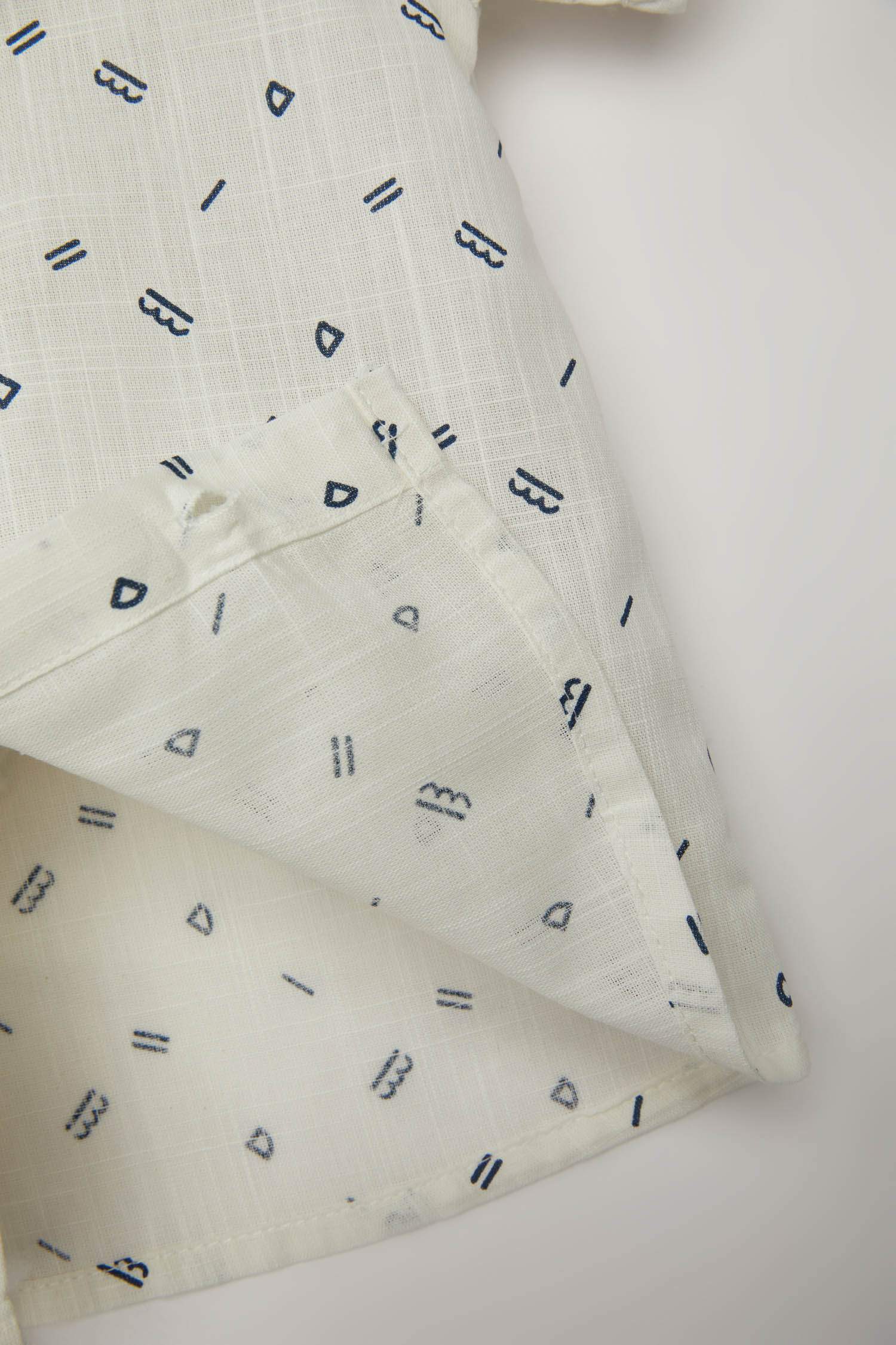 Erkek Bebek Flamlı Poplin Desenli Kısa Kollu Gömlek