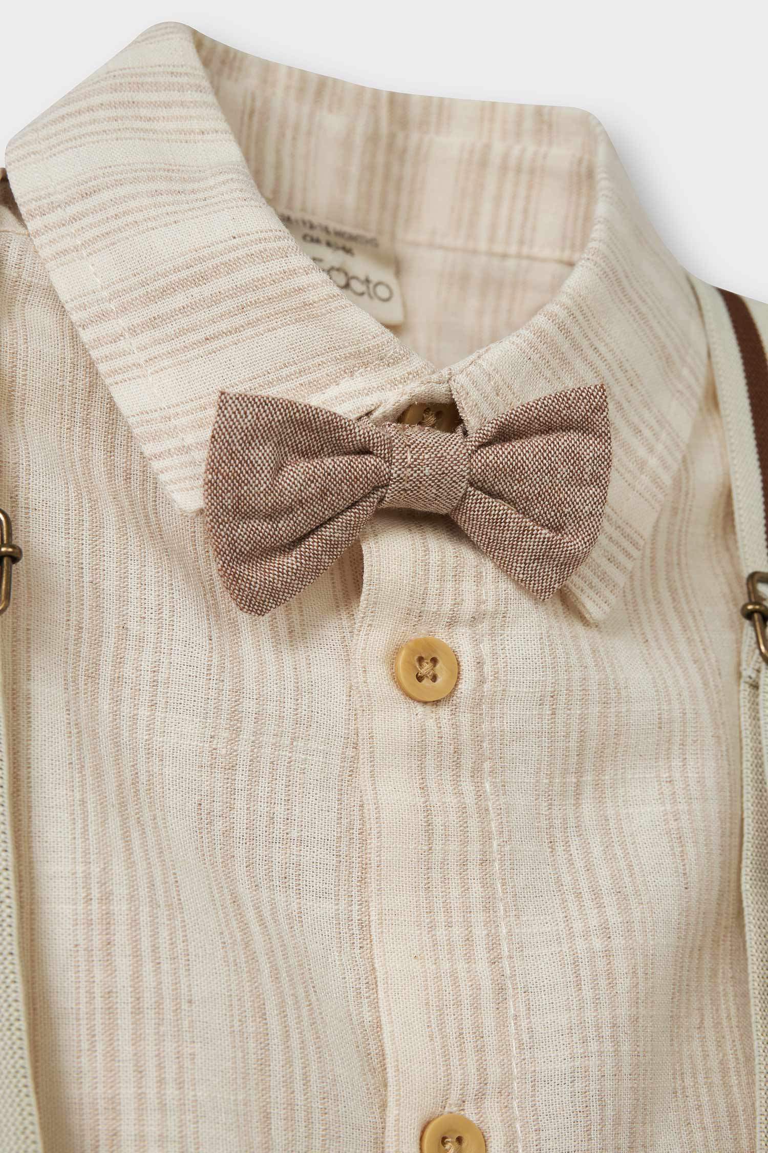 Erkek Bebek 4'lü Takım Çizgili Poplin Gömlek Şort Papyon Pantolon Askısı