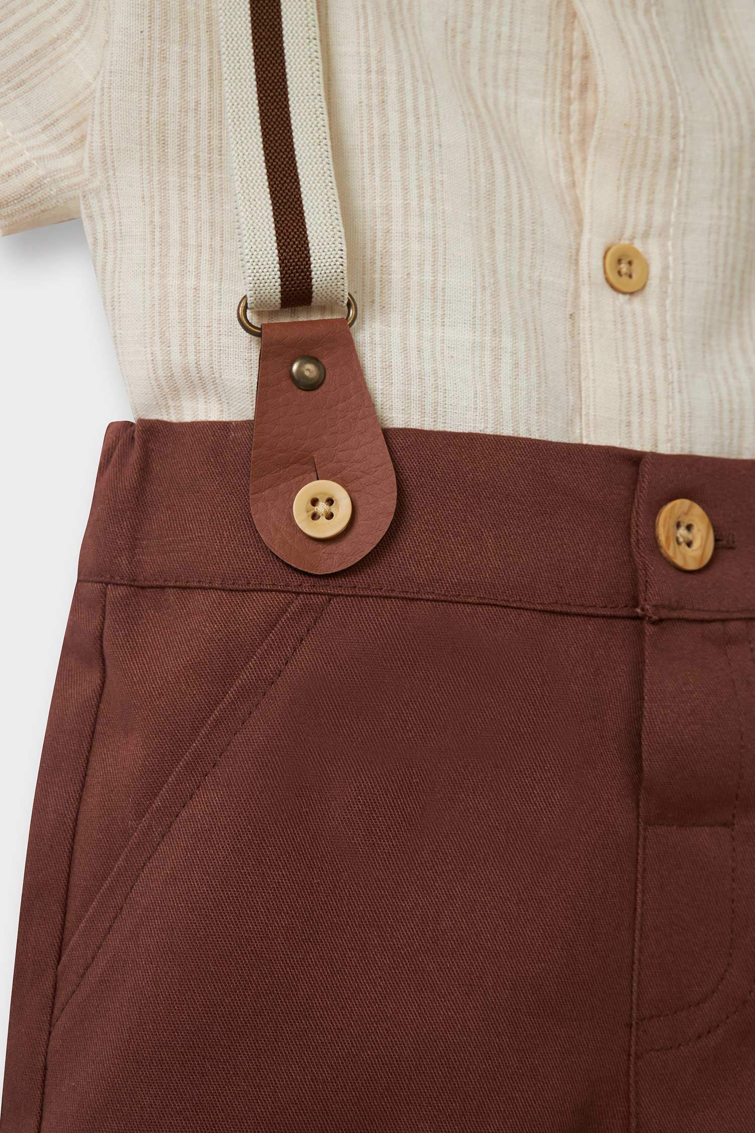 Erkek Bebek 4'lü Takım Çizgili Poplin Gömlek Şort Papyon Pantolon Askısı