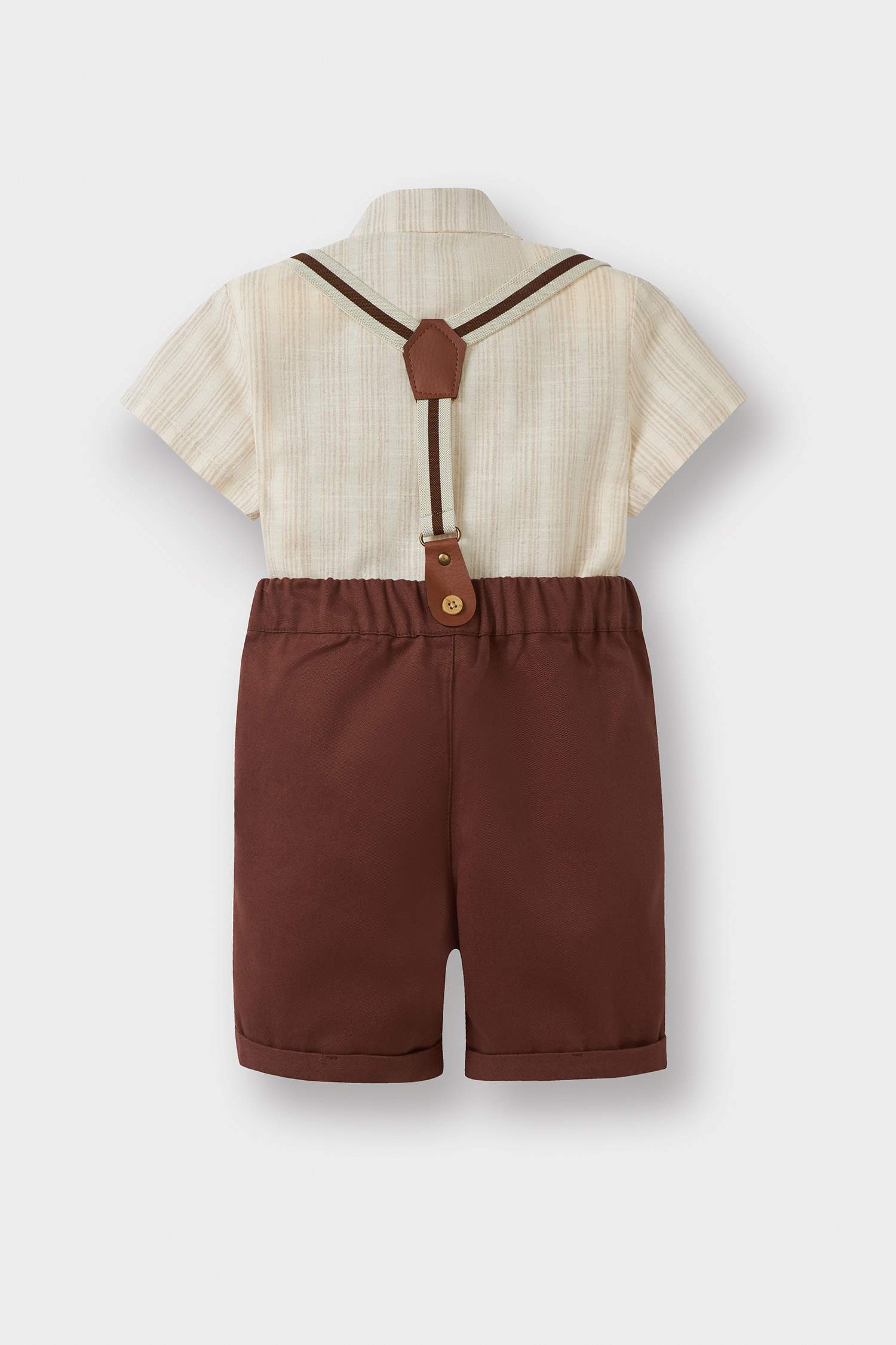 Erkek Bebek 4'lü Takım Çizgili Poplin Gömlek Şort Papyon Pantolon Askısı