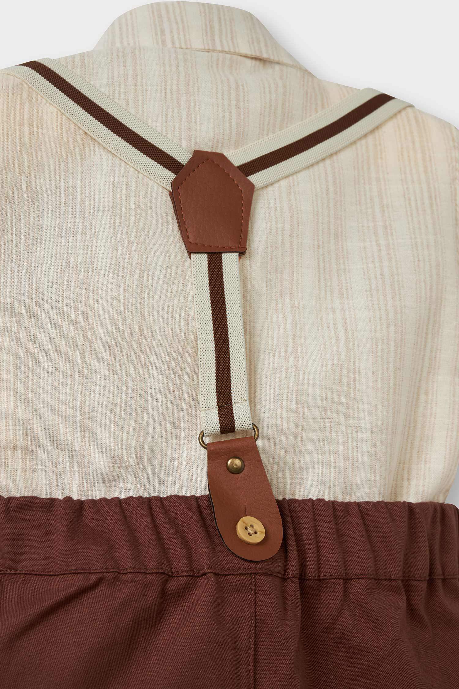 Erkek Bebek 4'lü Takım Çizgili Poplin Gömlek Şort Papyon Pantolon Askısı