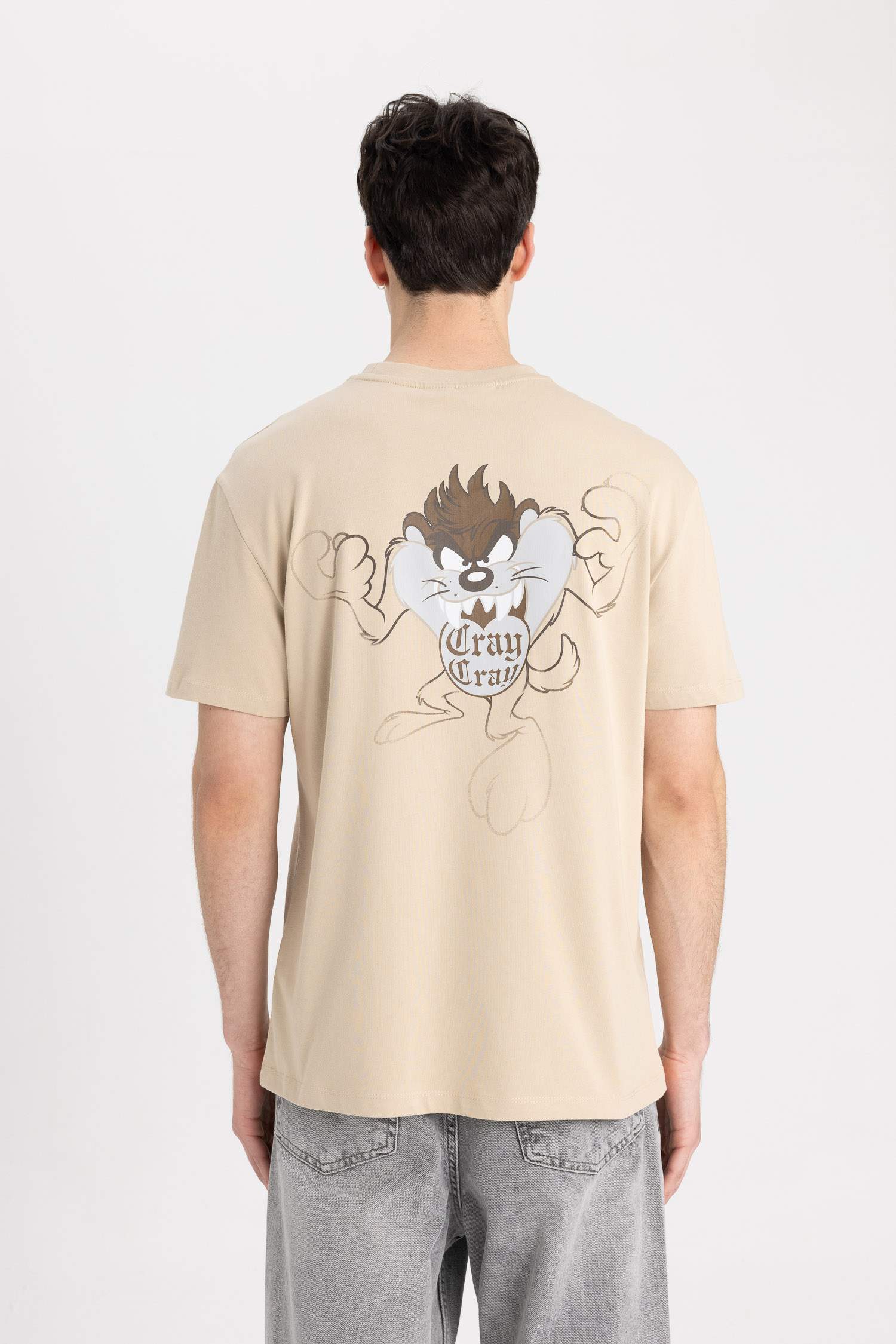 تي شيرت جيرسي قصة عادية بياقة مستديرة من لوني تونز