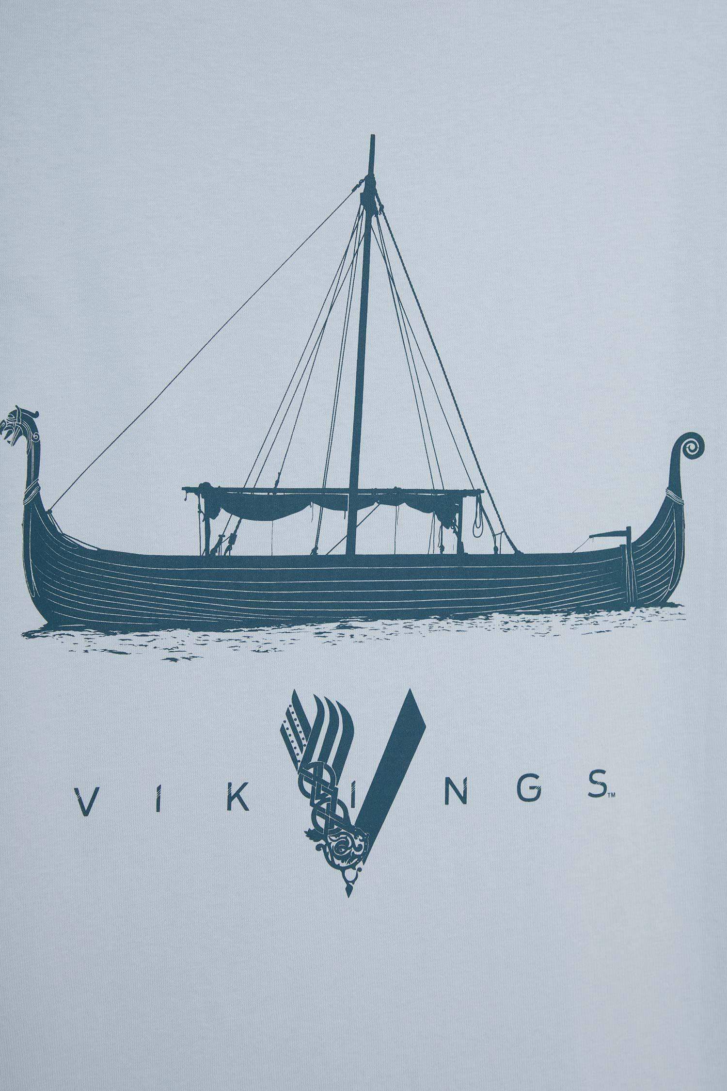 %100 Pamuk Vikings Comfort Regular Fit Rahat Kalıp Bisiklet Yaka Sırt Baskılı Kısa Kollu Tişört