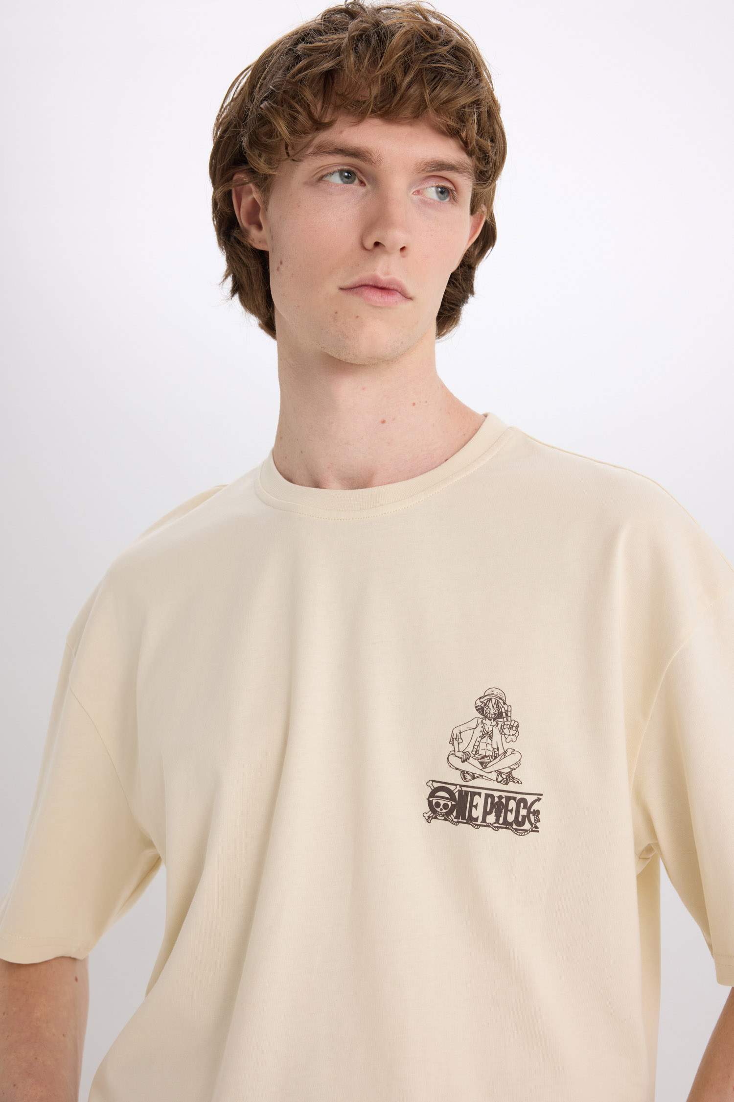 %100 Pamuk One Piece Oversize Geniş Kalıp Bisiklet Yaka Sırt Baskılı Kısa Kollu Tişört