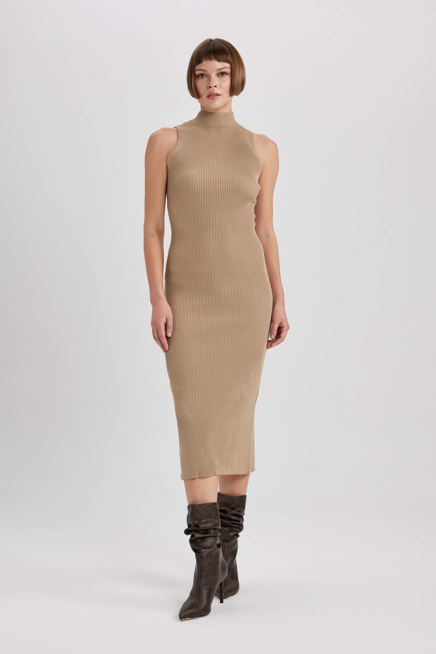 Slim Fit Half Turtleneck Ribana Dress