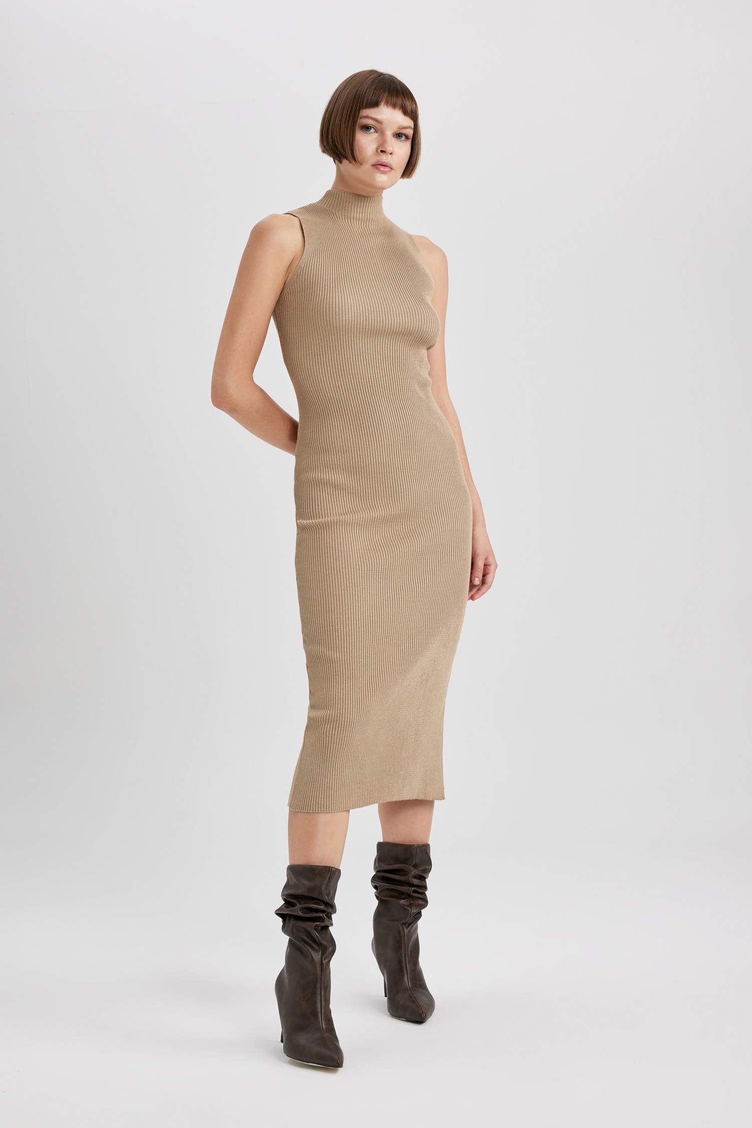 Slim Fit Half Turtleneck Ribana Dress