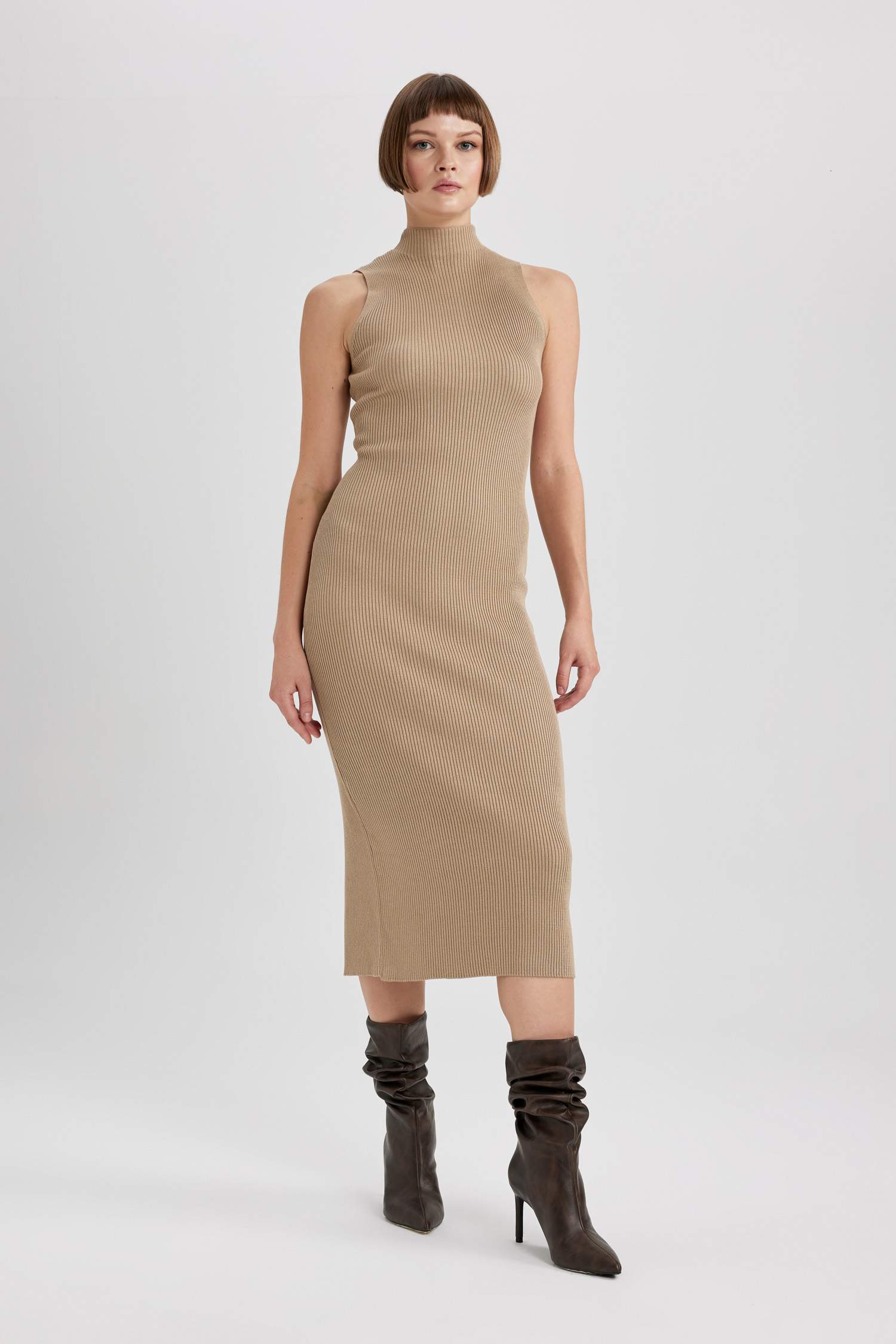 Slim Fit Half Turtleneck Ribana Dress