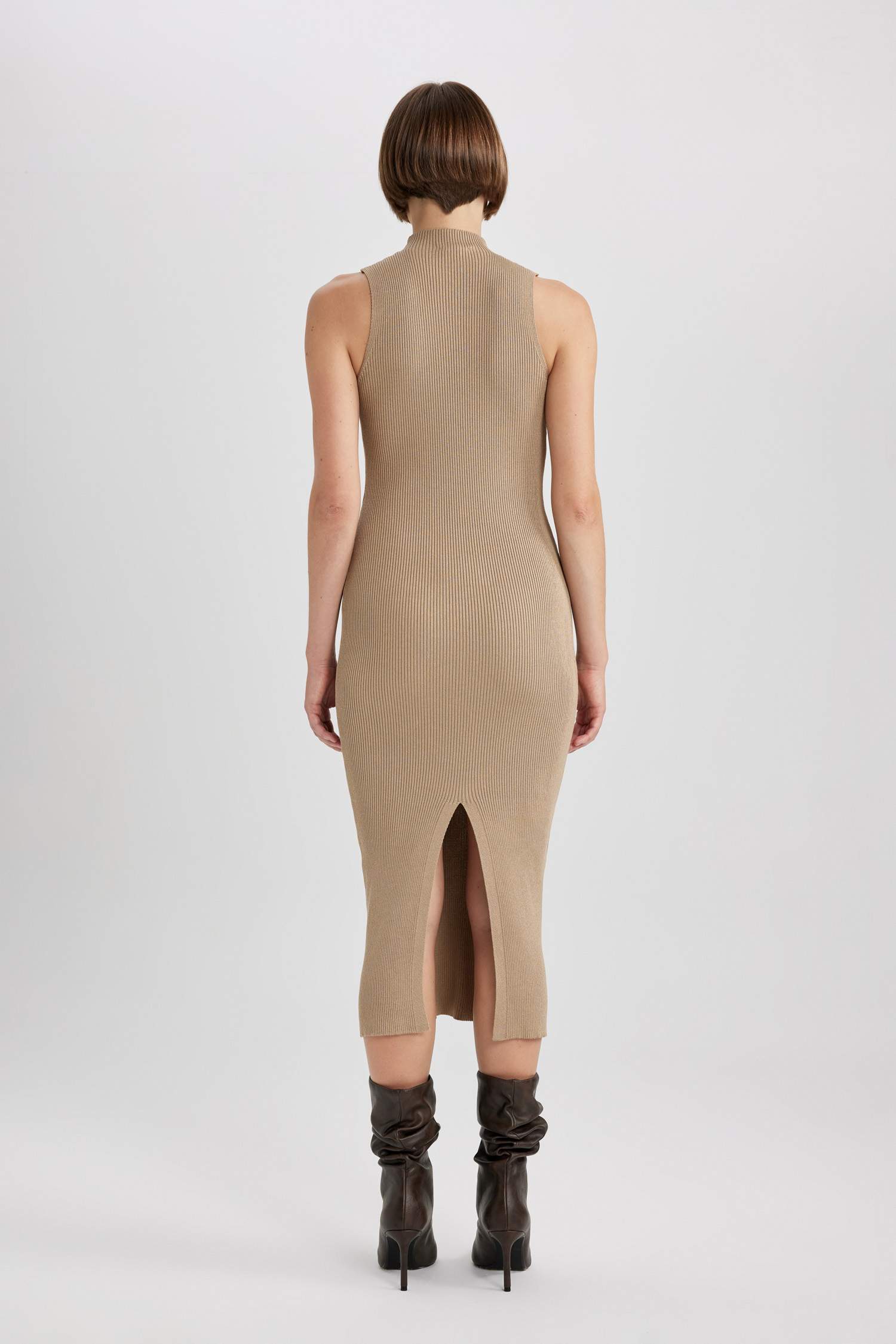 Slim Fit Half Turtleneck Ribana Dress