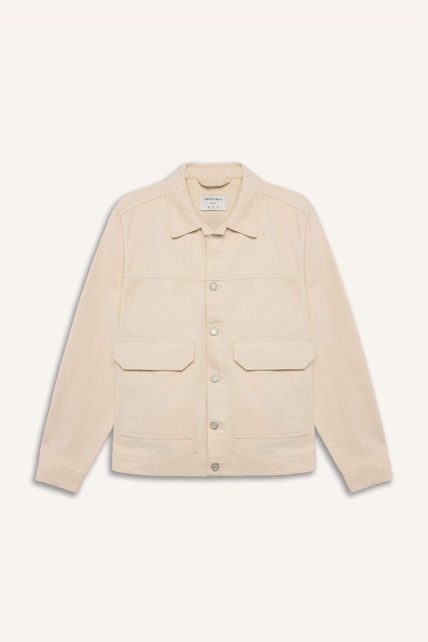 %100 Pamuk Slim Fit Dar Kesim Düğmeli Cepli Mevsimlik Baharlık Denim Ceket