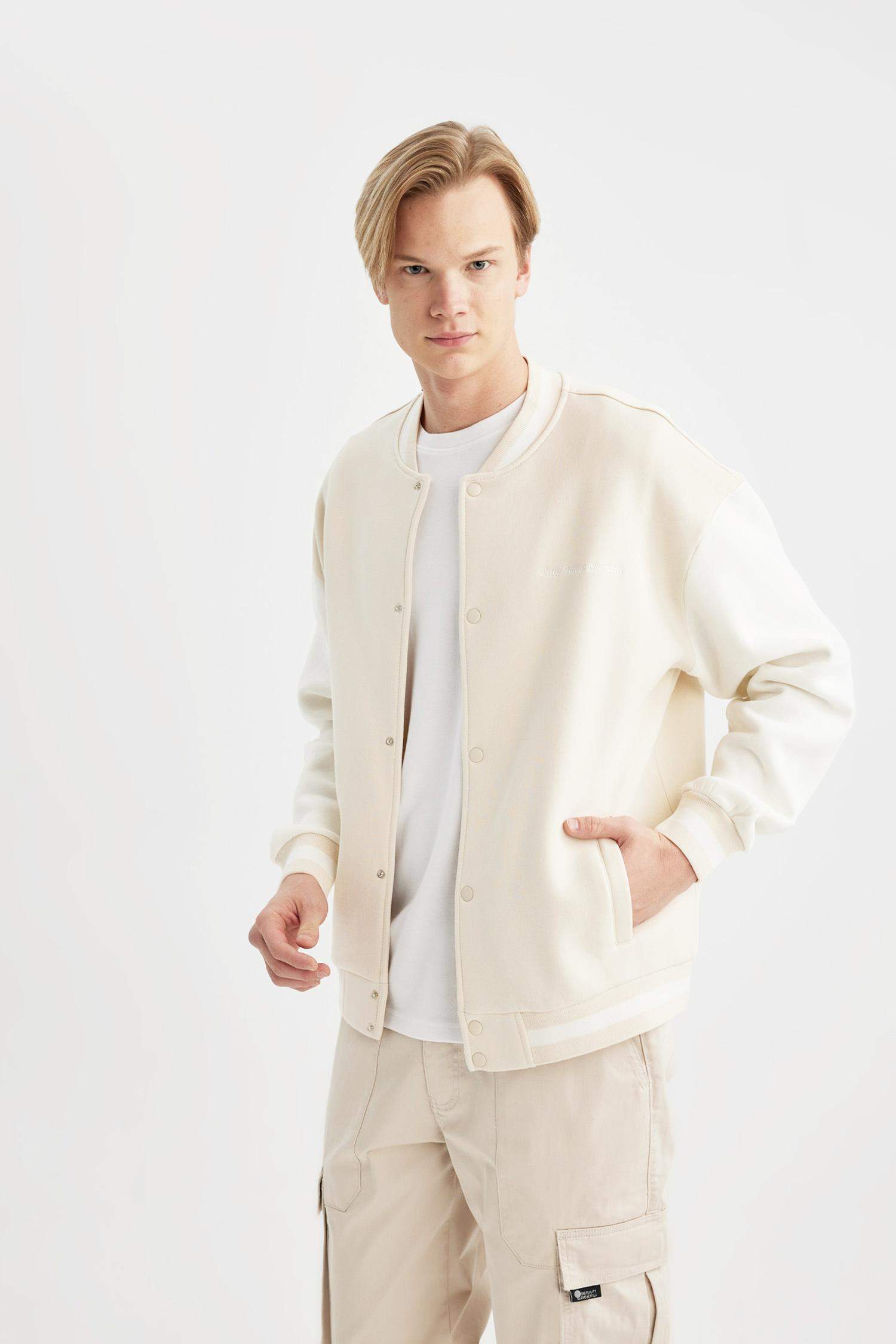 Oversize Geniş Kalıp Bomber Hırka Kolej Yaka Çıtçıt Kapamalı Cepli İçi Yumuşak Tüylü