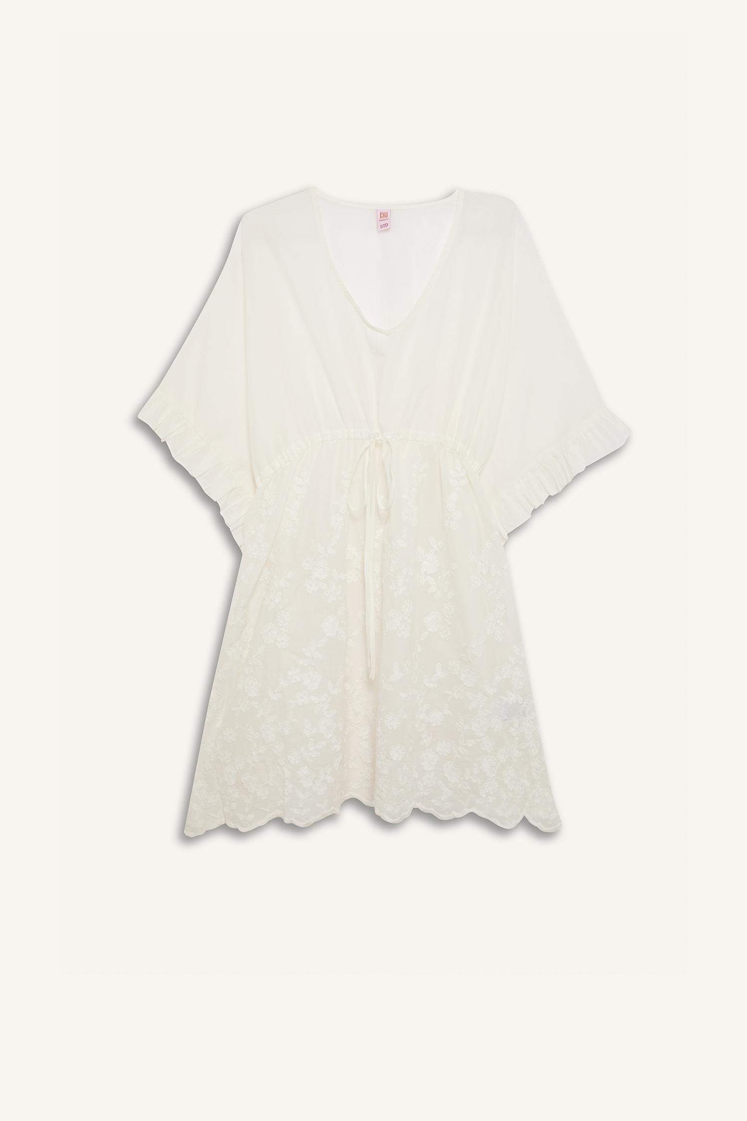 V Yaka Baskılı Beyaz Kimono-Fall in Love