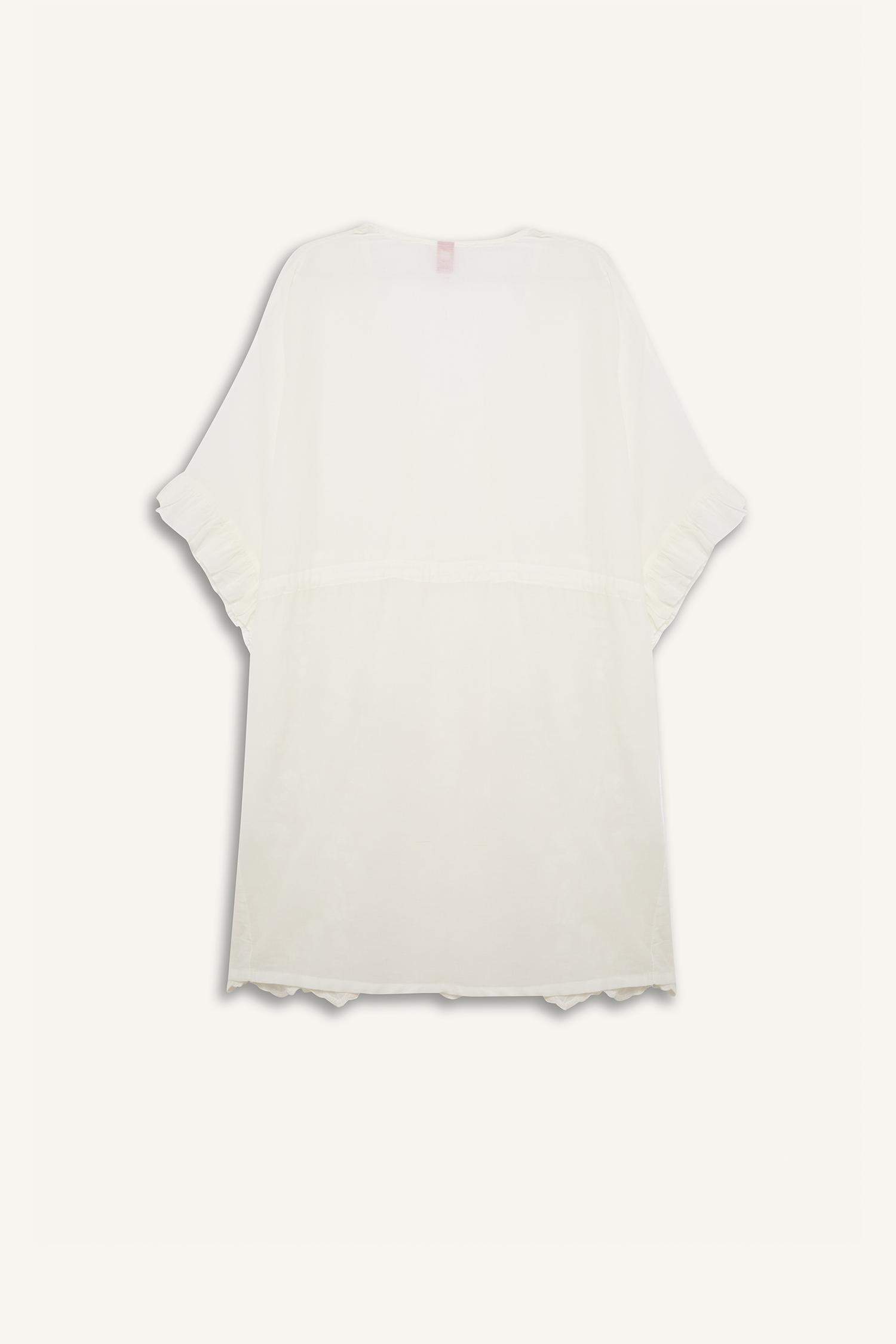 V Yaka Baskılı Beyaz Kimono-Fall in Love