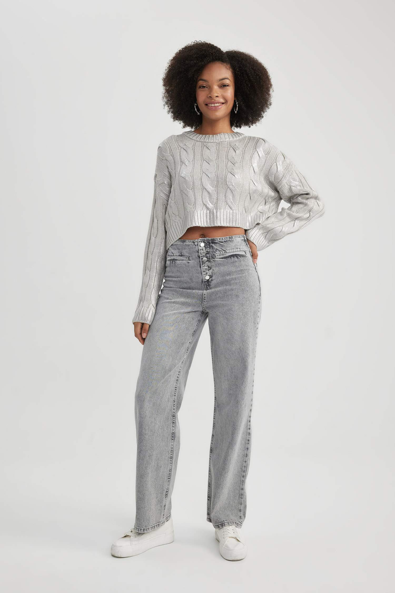 بنطرون جينز وايد ليج برجل واسع وخصر عالي