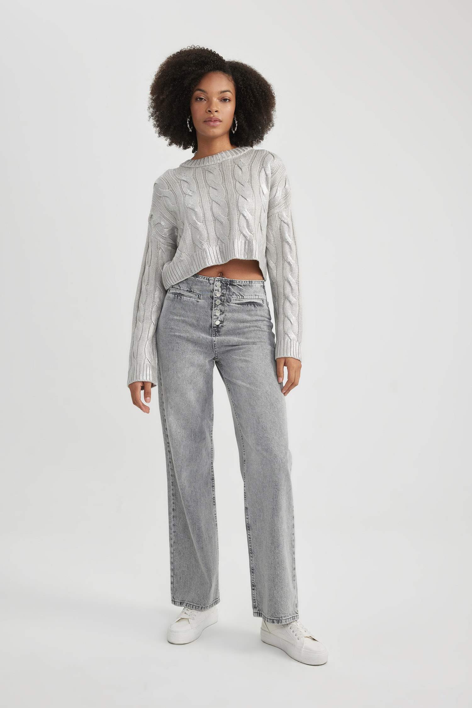 بنطرون جينز وايد ليج برجل واسع وخصر عالي