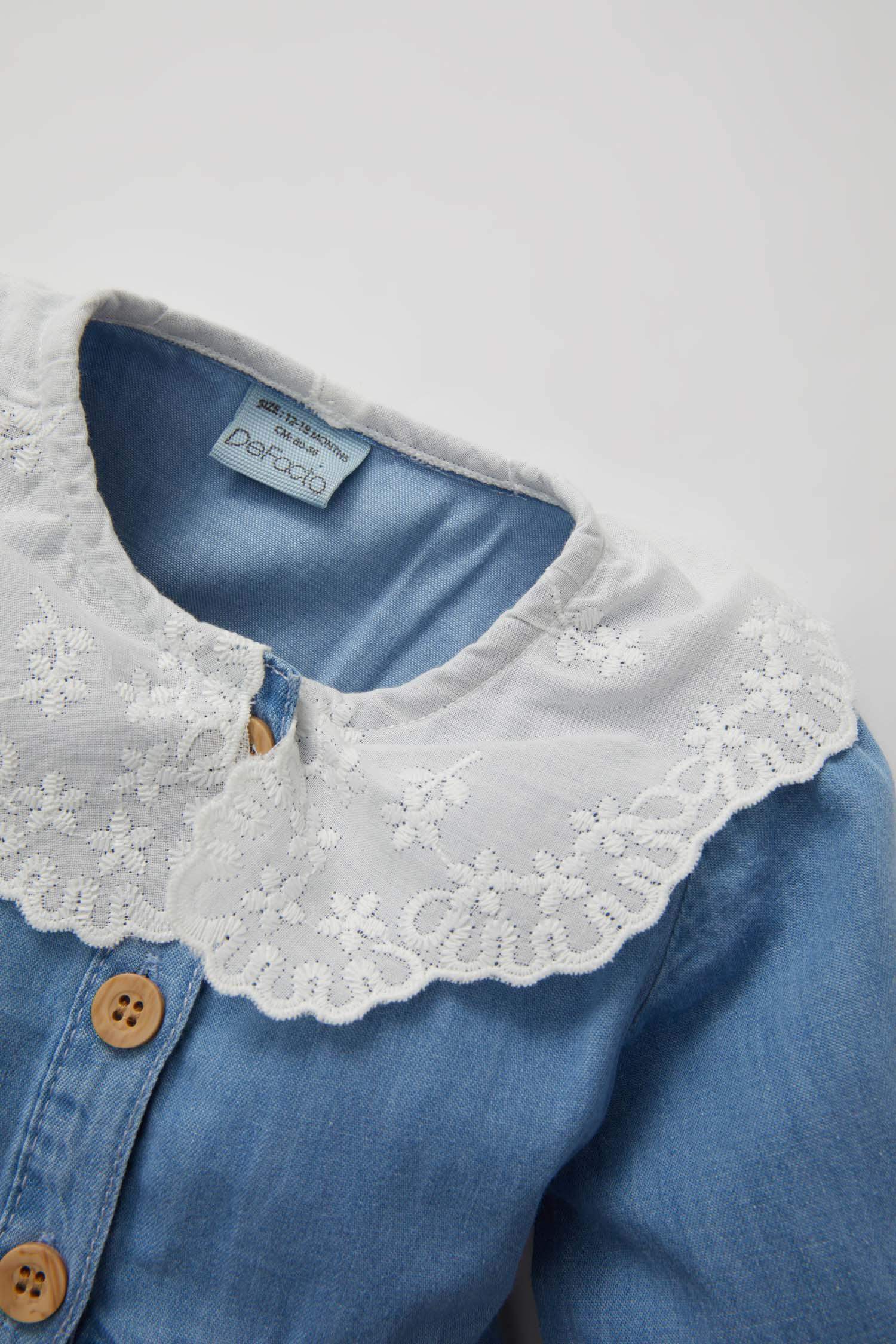 Сәби Қыз шілтер жаға ұзын жеңді Көйлек