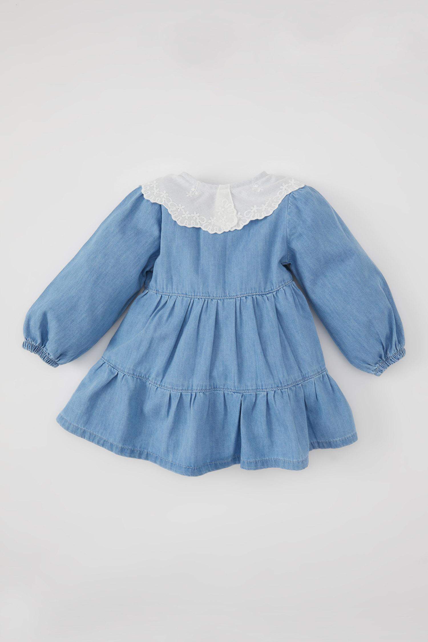 Сәби Қыз шілтер жаға ұзын жеңді Көйлек