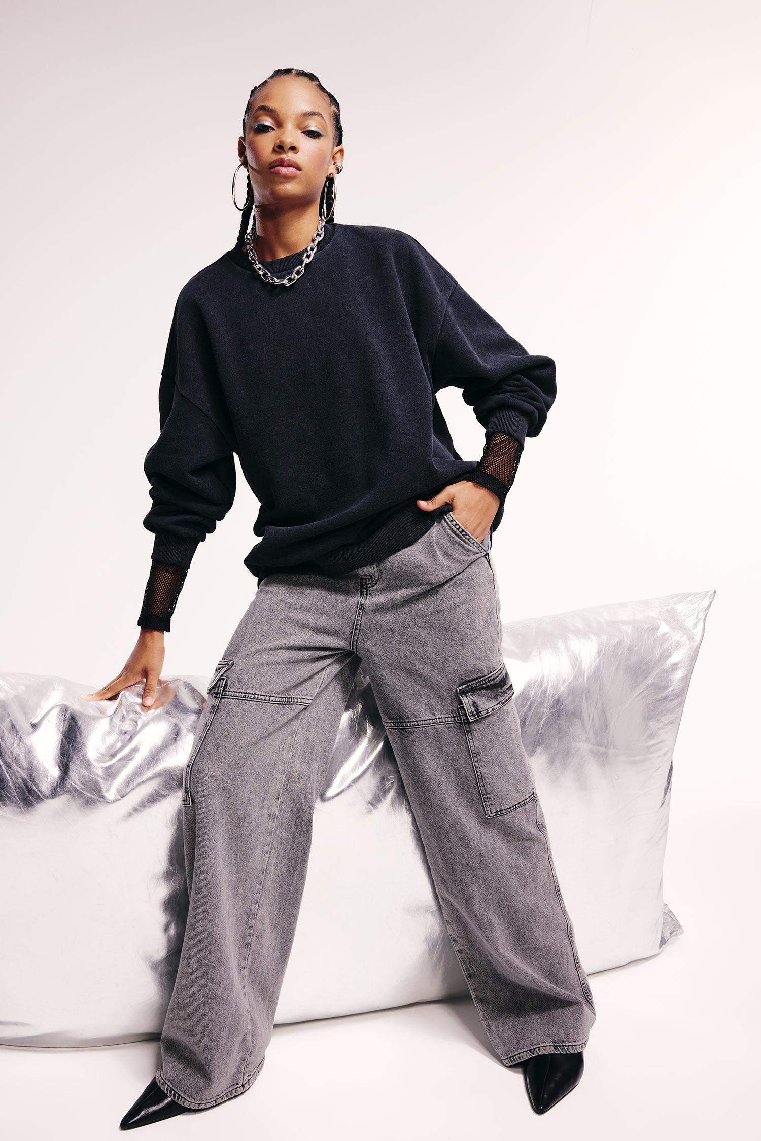 үлкен пішім дөңгелек жаға Свитер