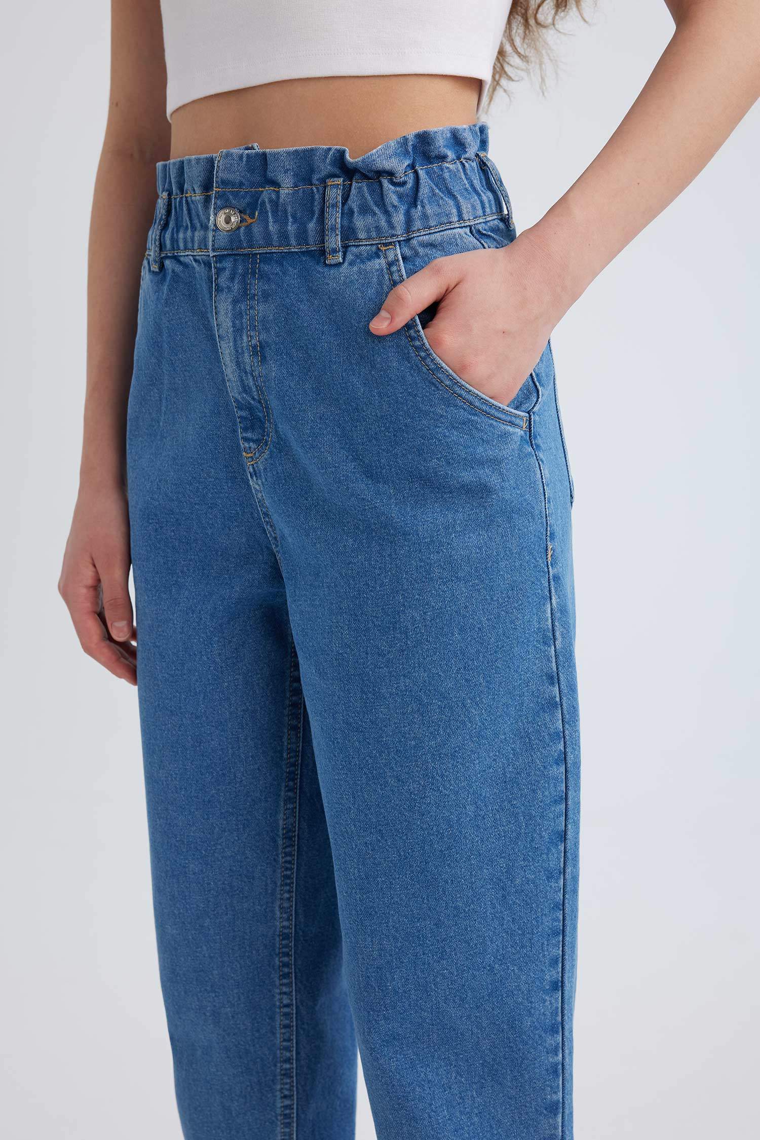 بنطرون جينز بيبرباج بخصر عالي