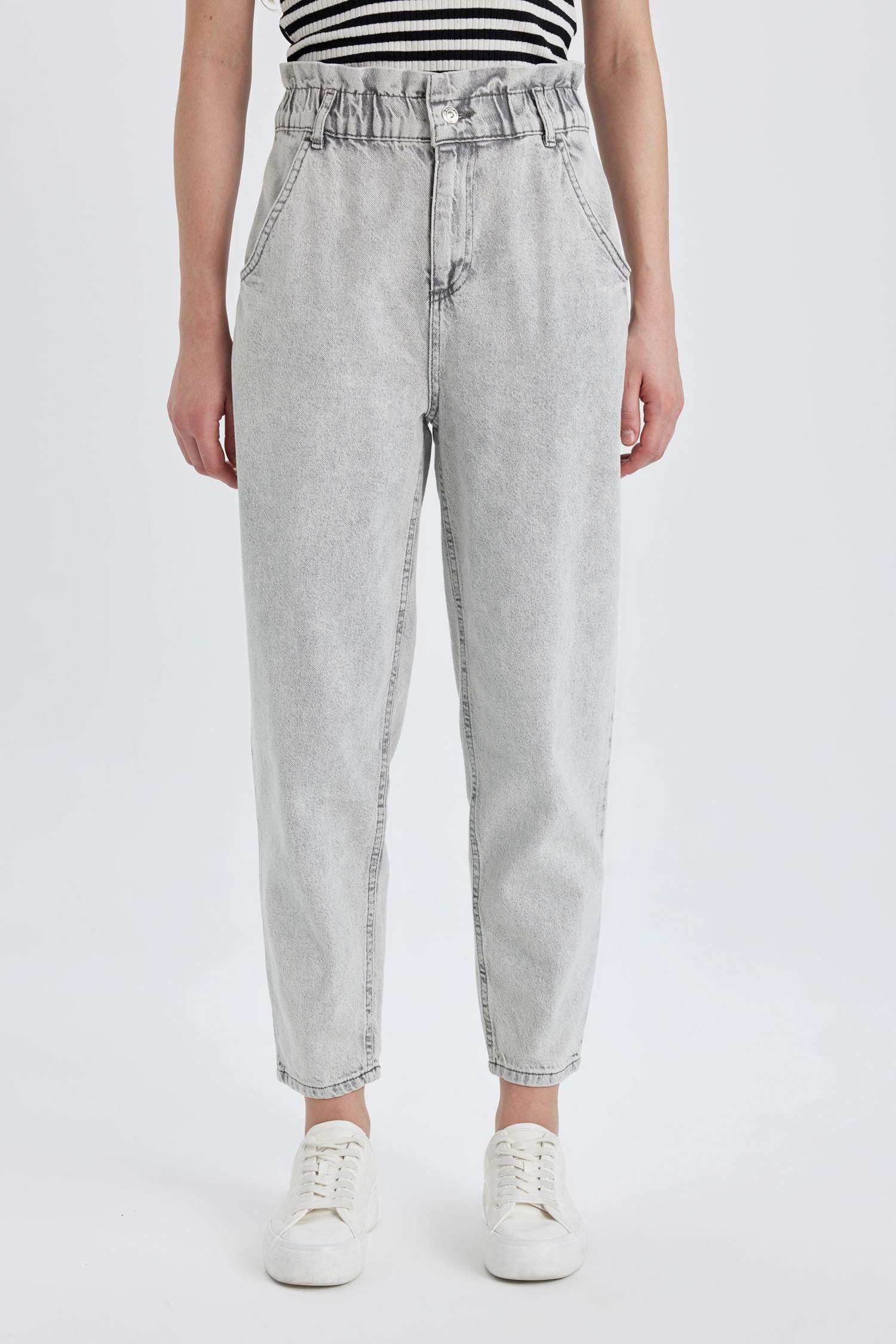 Jean Paperbag Taille Haute Légèrement Évasé Longueur Cheville