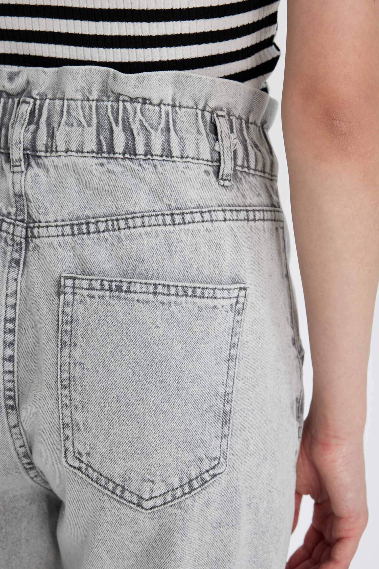 Jean Paperbag Taille Haute Légèrement Évasé Longueur Cheville