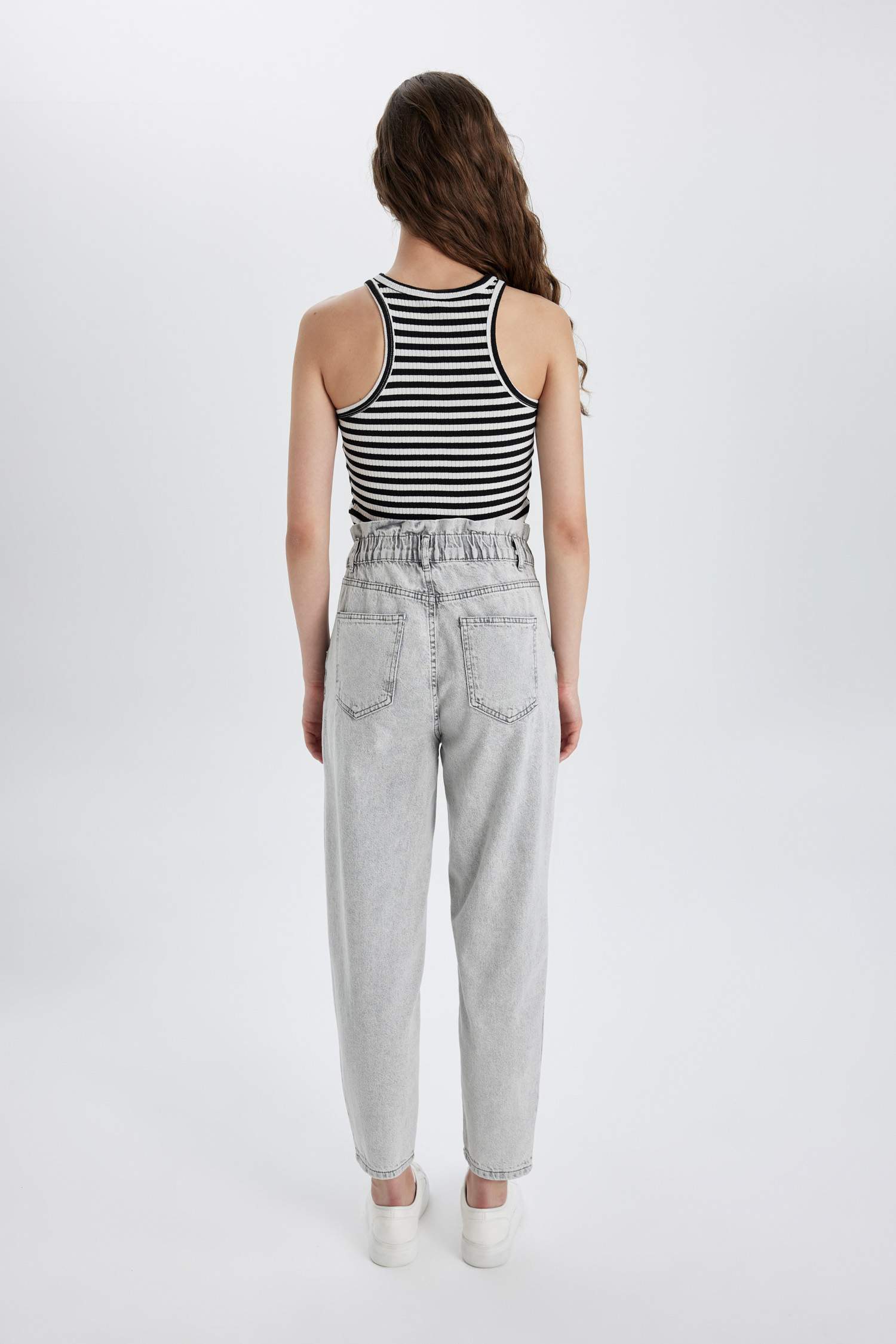 Jean Paperbag Taille Haute Légèrement Évasé Longueur Cheville