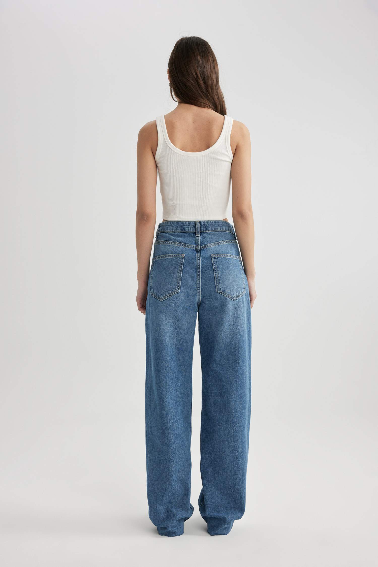Wide Leg High Waist Cutaway Long Jeans