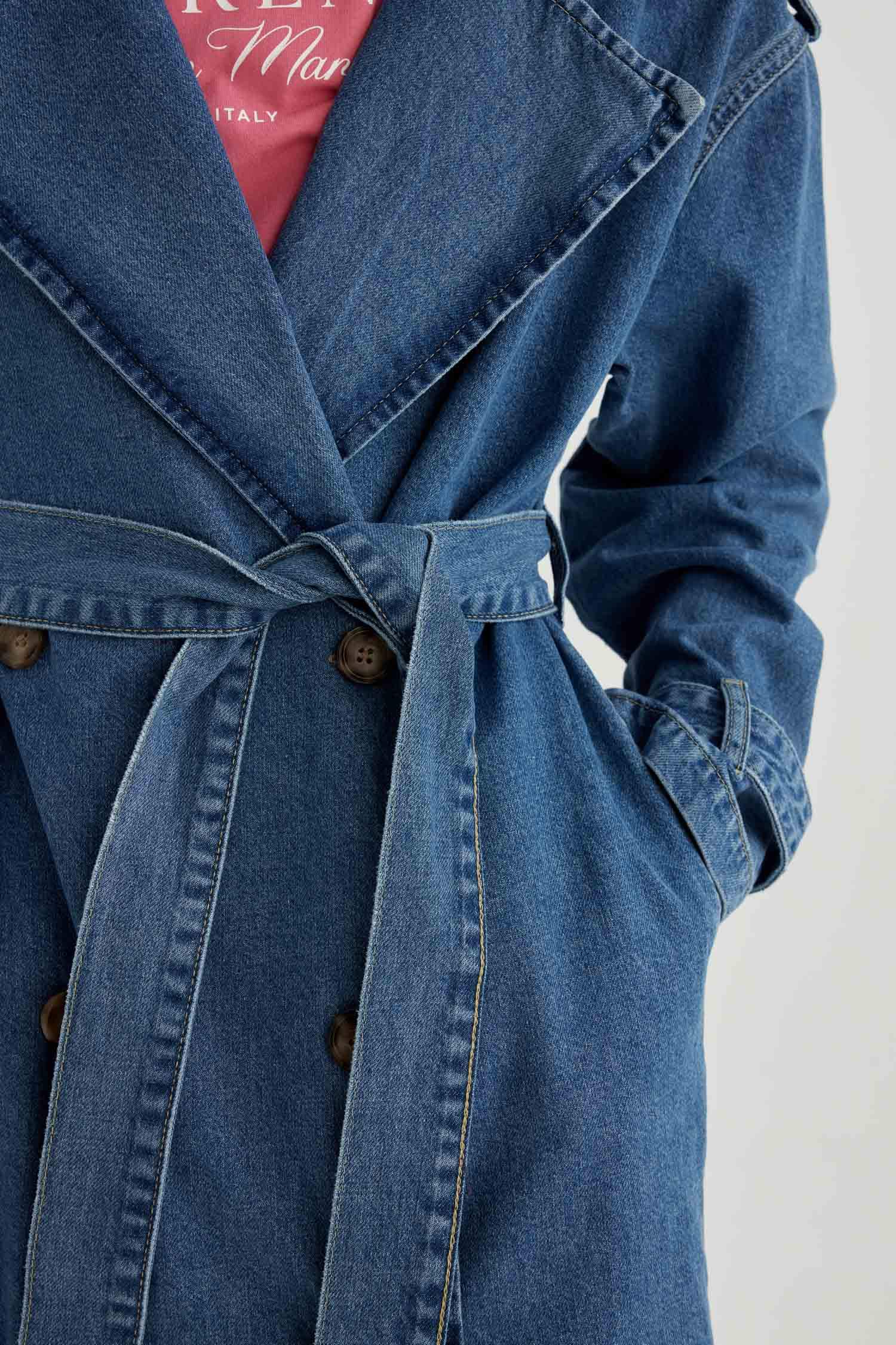 Belted Long Denim Jacket