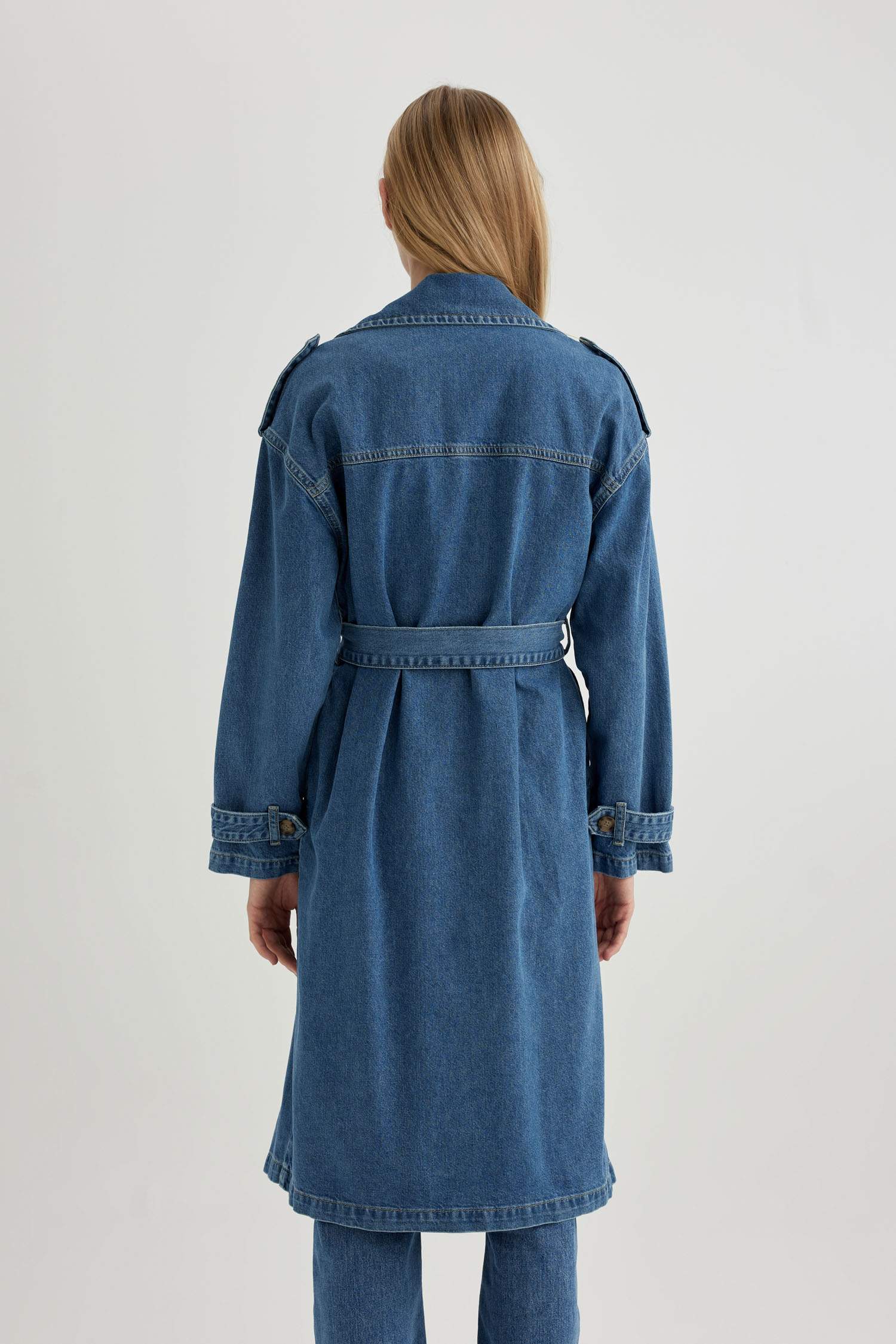 Belted Long Denim Jacket