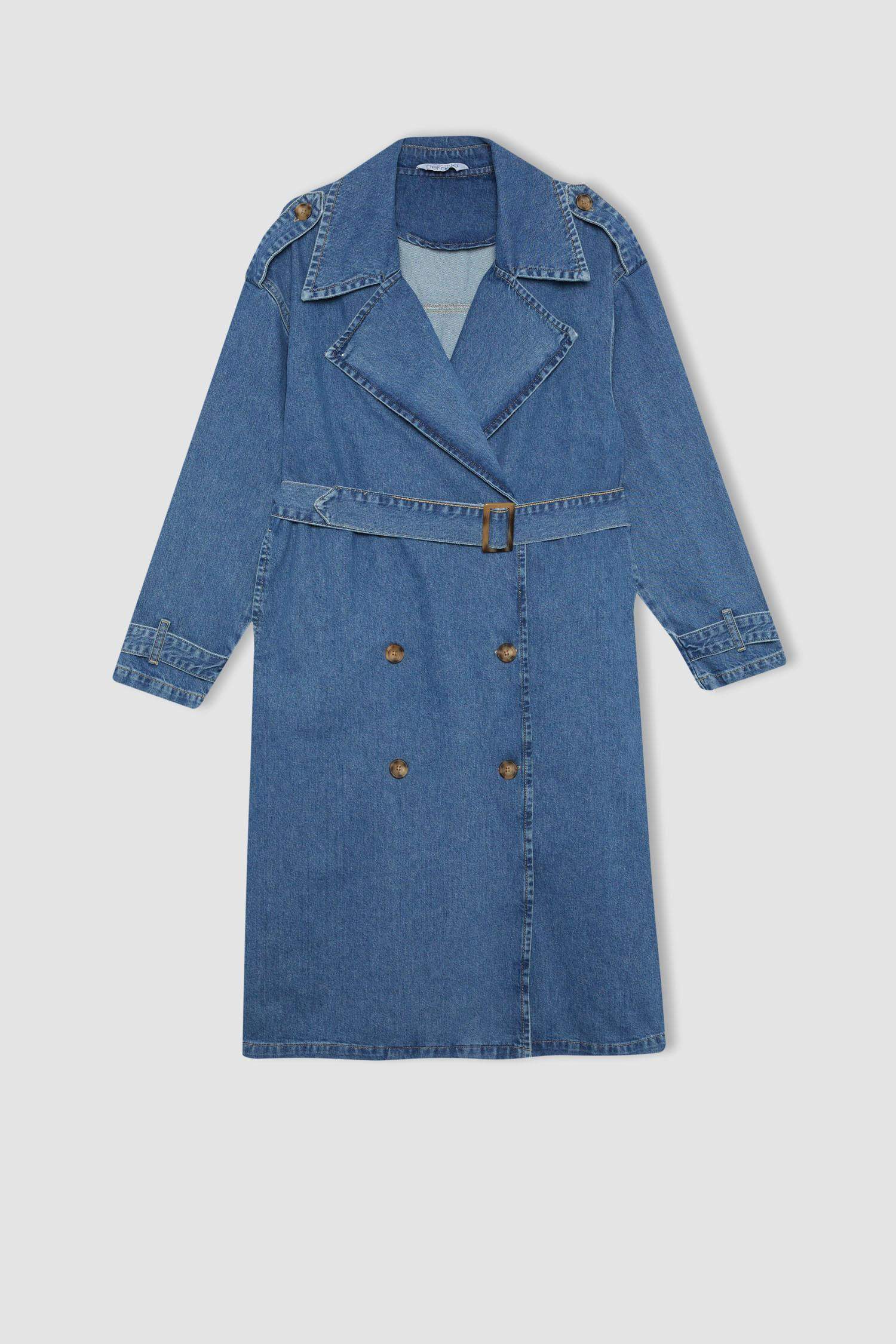 Belted Long Denim Jacket