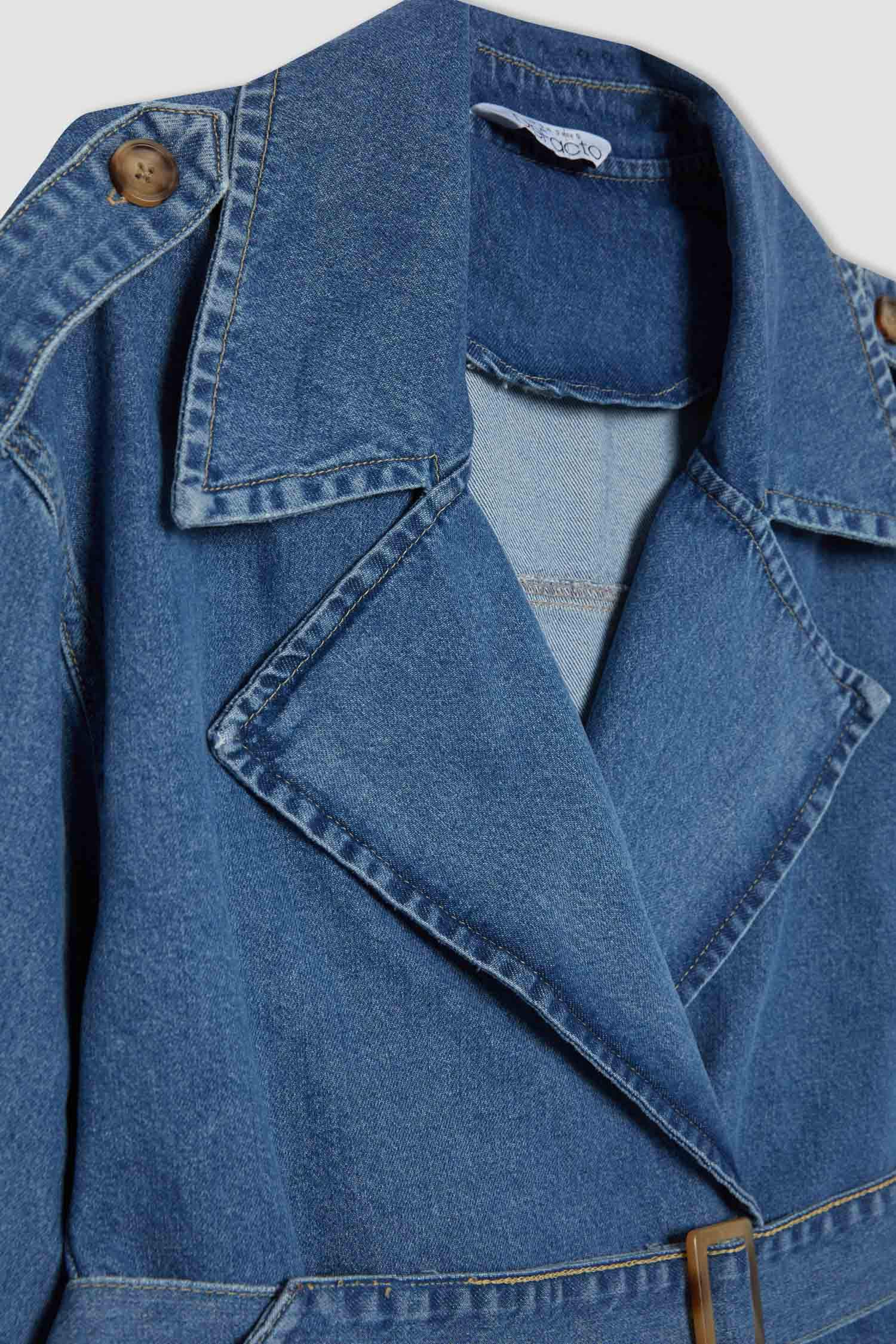 Belted Long Denim Jacket