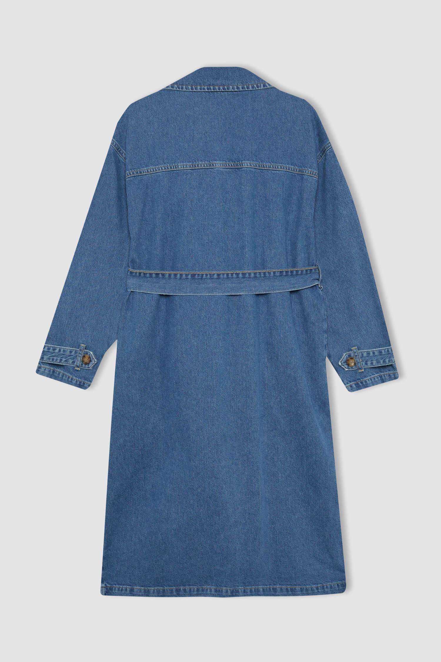 Belted Long Denim Jacket