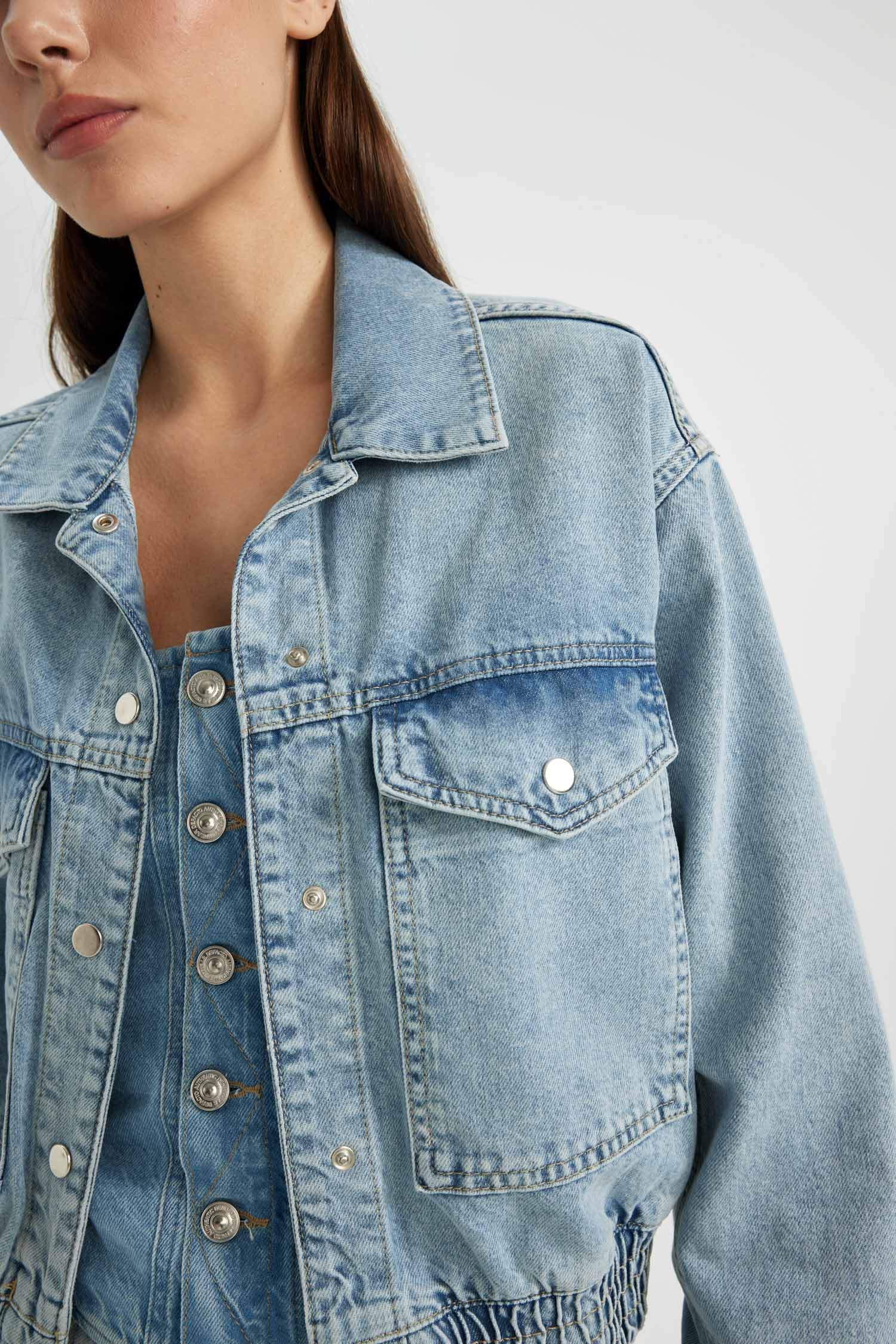Polo Collar Denim Bomber Jacket