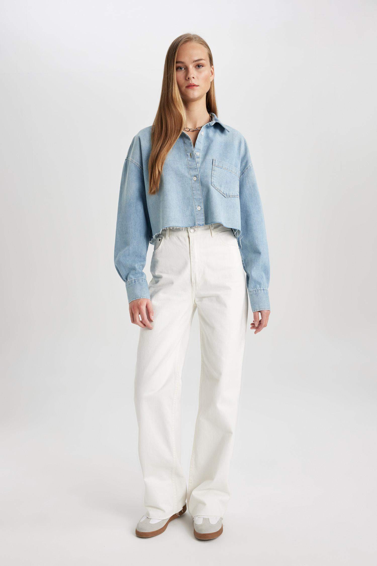 قميص كروب جينز بكم طويل