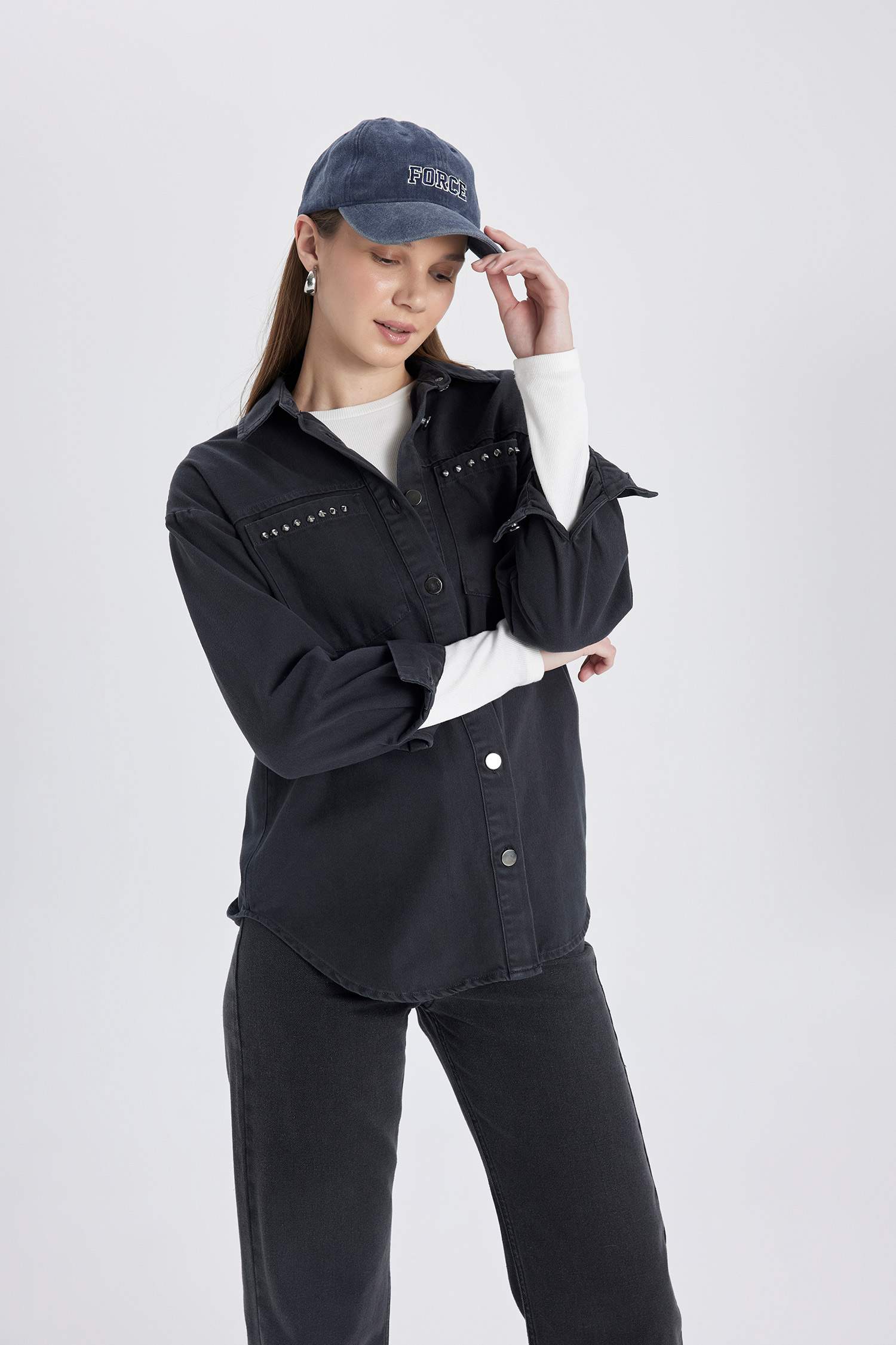 Relax Fit Gabardine Long Sleeve Shirt Tunic