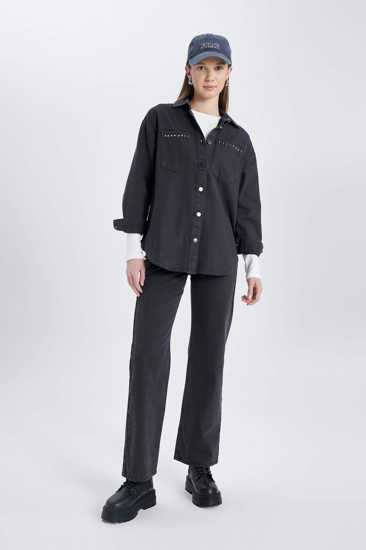 Relax Fit Gabardine Long Sleeve Shirt Tunic