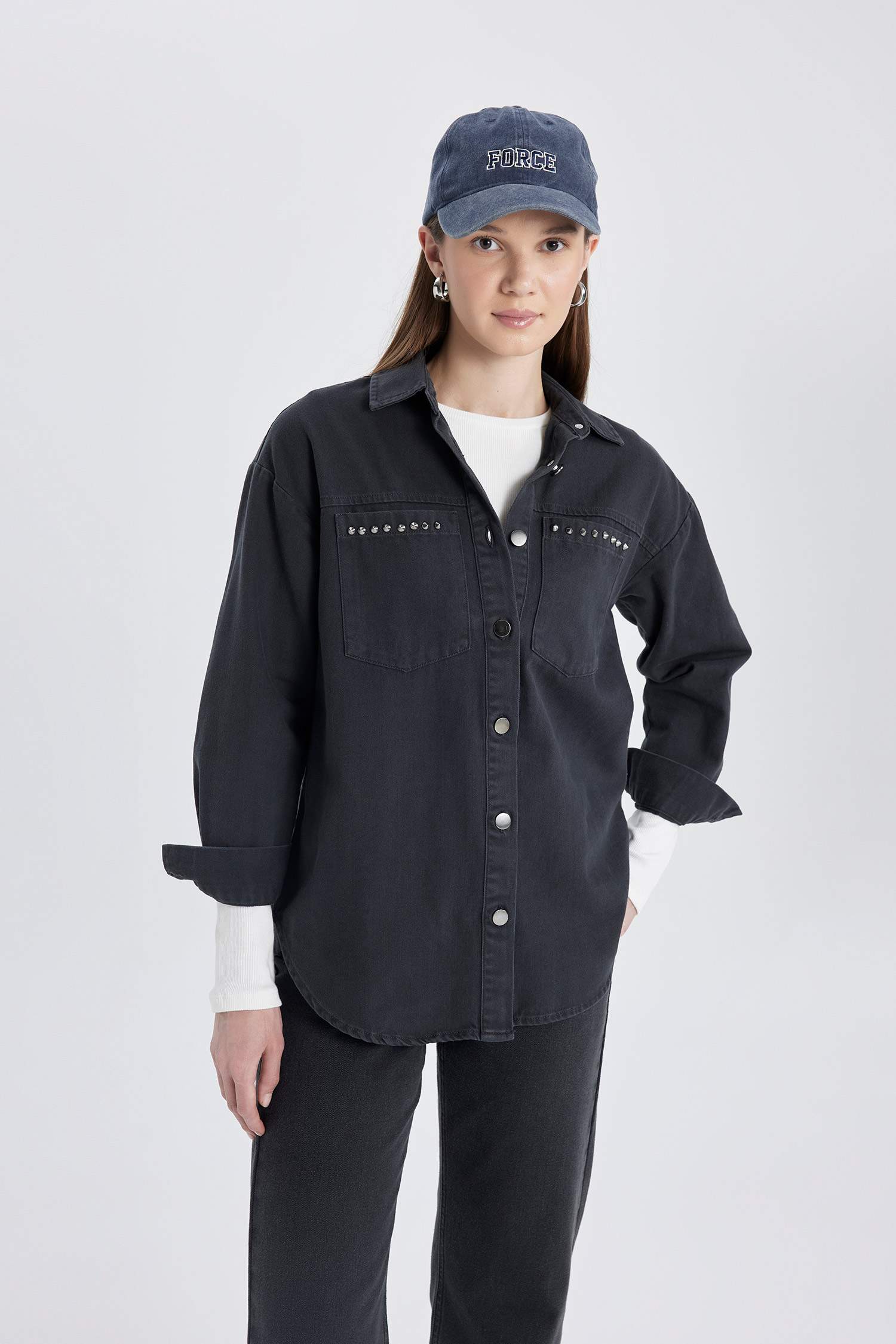 Relax Fit Gabardine Long Sleeve Shirt Tunic