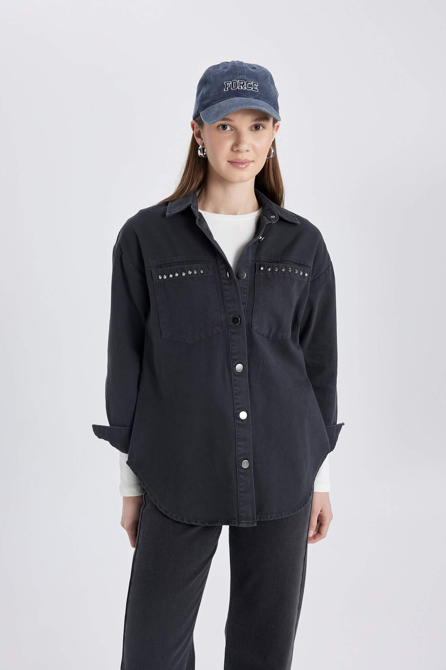 Relax Fit Gabardine Long Sleeve Shirt Tunic