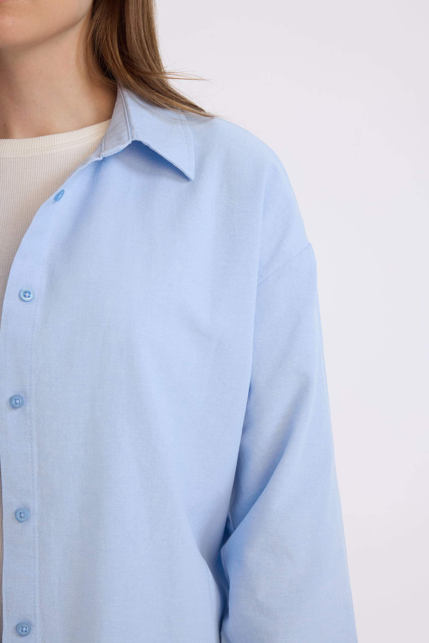 Relax Fit Basic Düz  Oxford Uzun Kollu Tesettür Gömlek Tunik