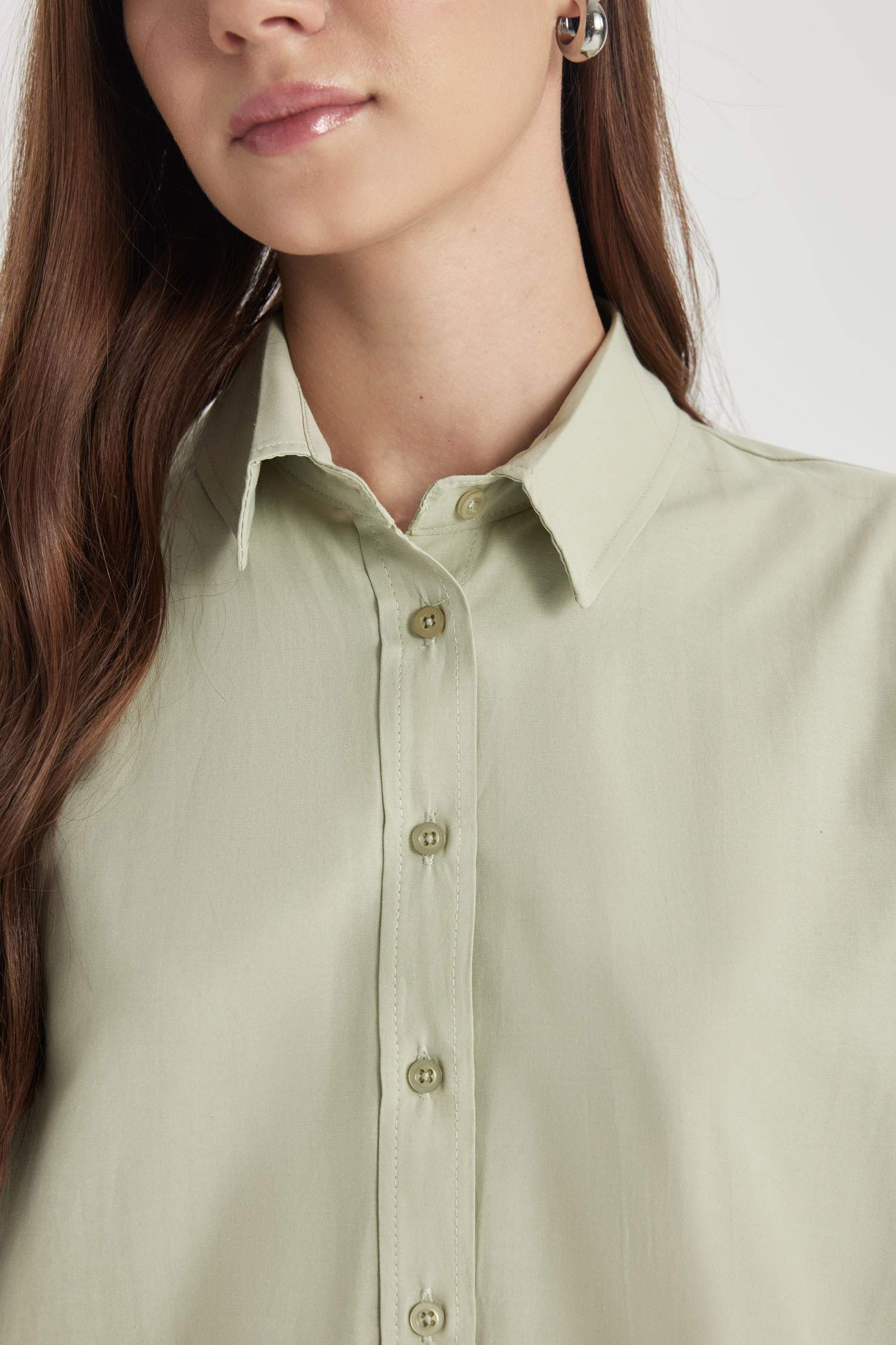 تونيك كم طويل بوبلين قصة مريحة بياقة قميص