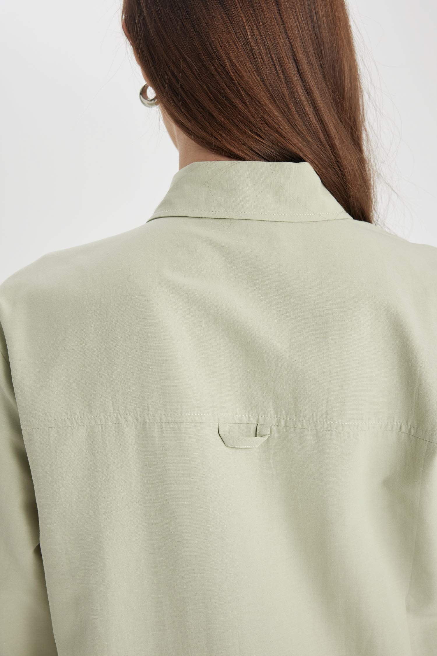 تونيك كم طويل بوبلين قصة مريحة بياقة قميص