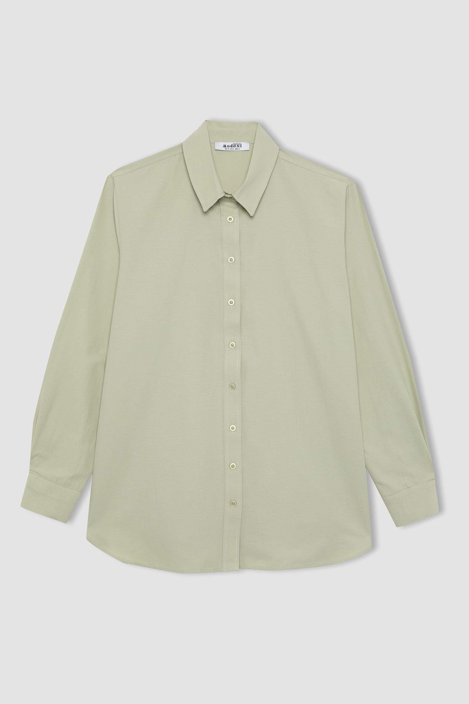 تونيك كم طويل بوبلين قصة مريحة بياقة قميص