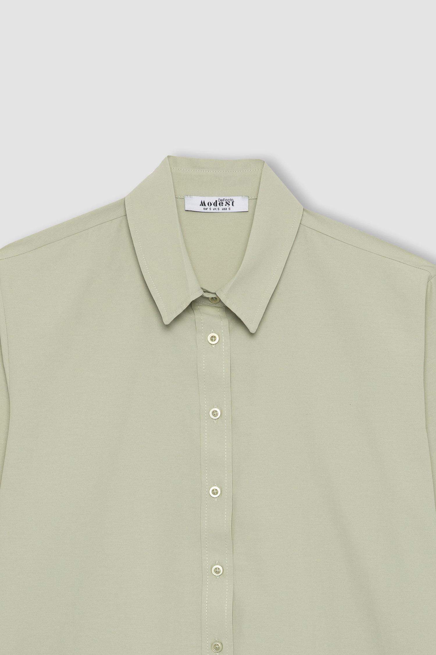 تونيك كم طويل بوبلين قصة مريحة بياقة قميص