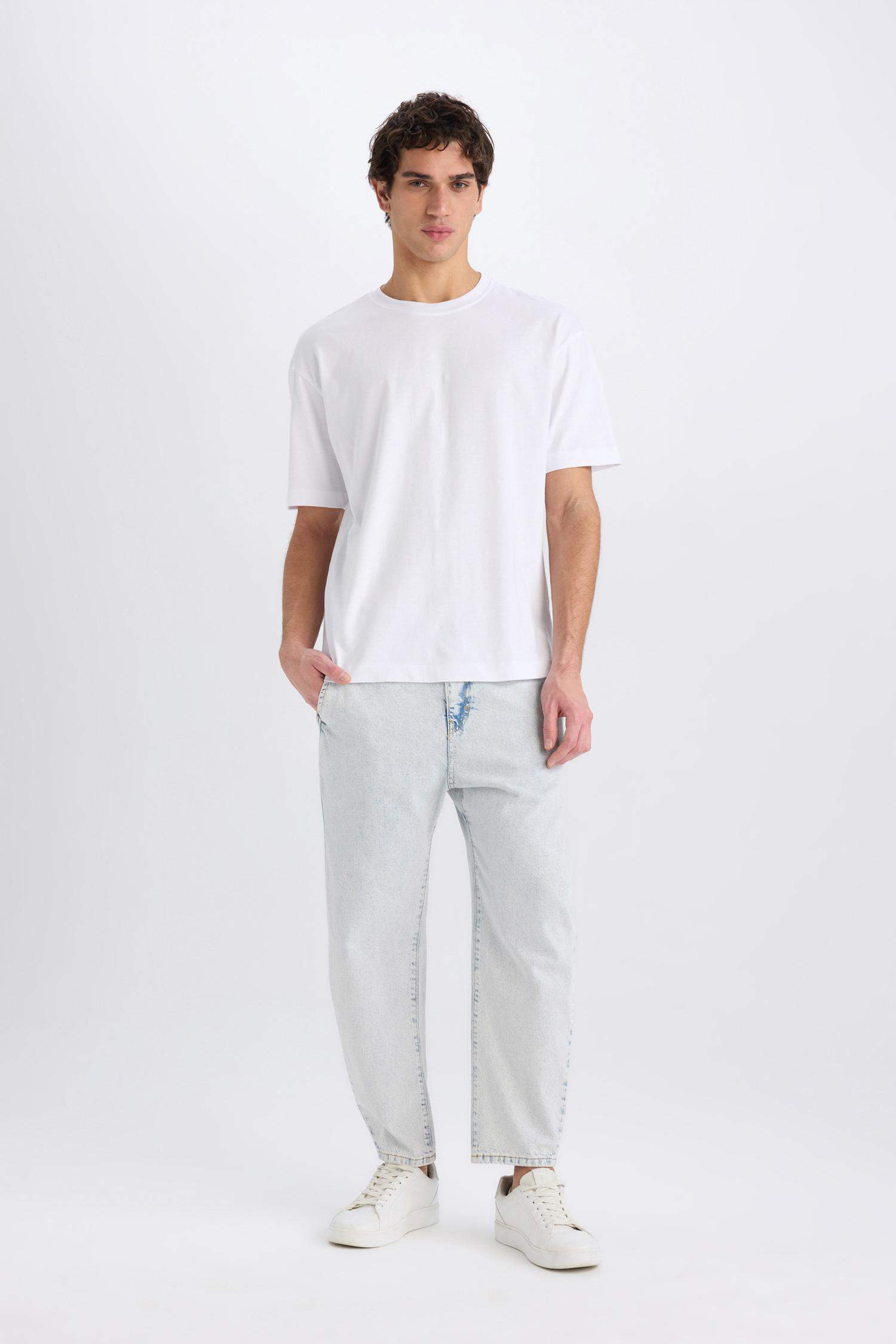 %100 Pamuk Relaxed Slouchy Fit Rahat Beli Lastikli Rahat Kesim Dar Paça Siyah Jean Pantolon