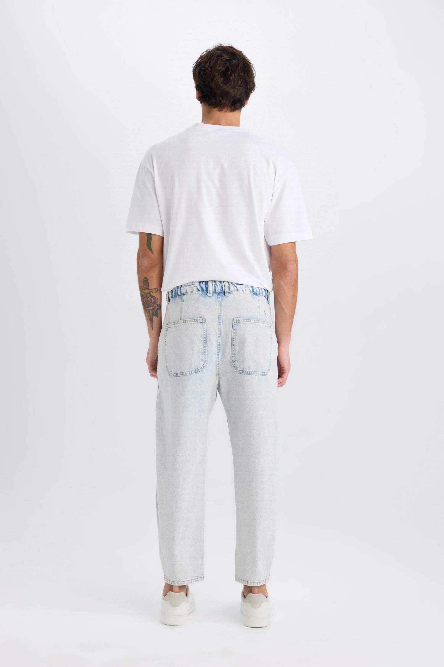 %100 Pamuk Relaxed Slouchy Fit Rahat Beli Lastikli Rahat Kesim Dar Paça Siyah Jean Pantolon