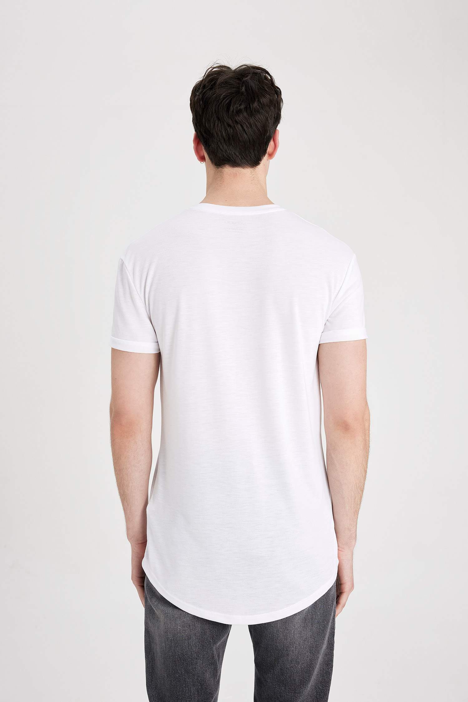 Long Muscle Fit Crew Neck Printed Short Sleeve T-Shirt