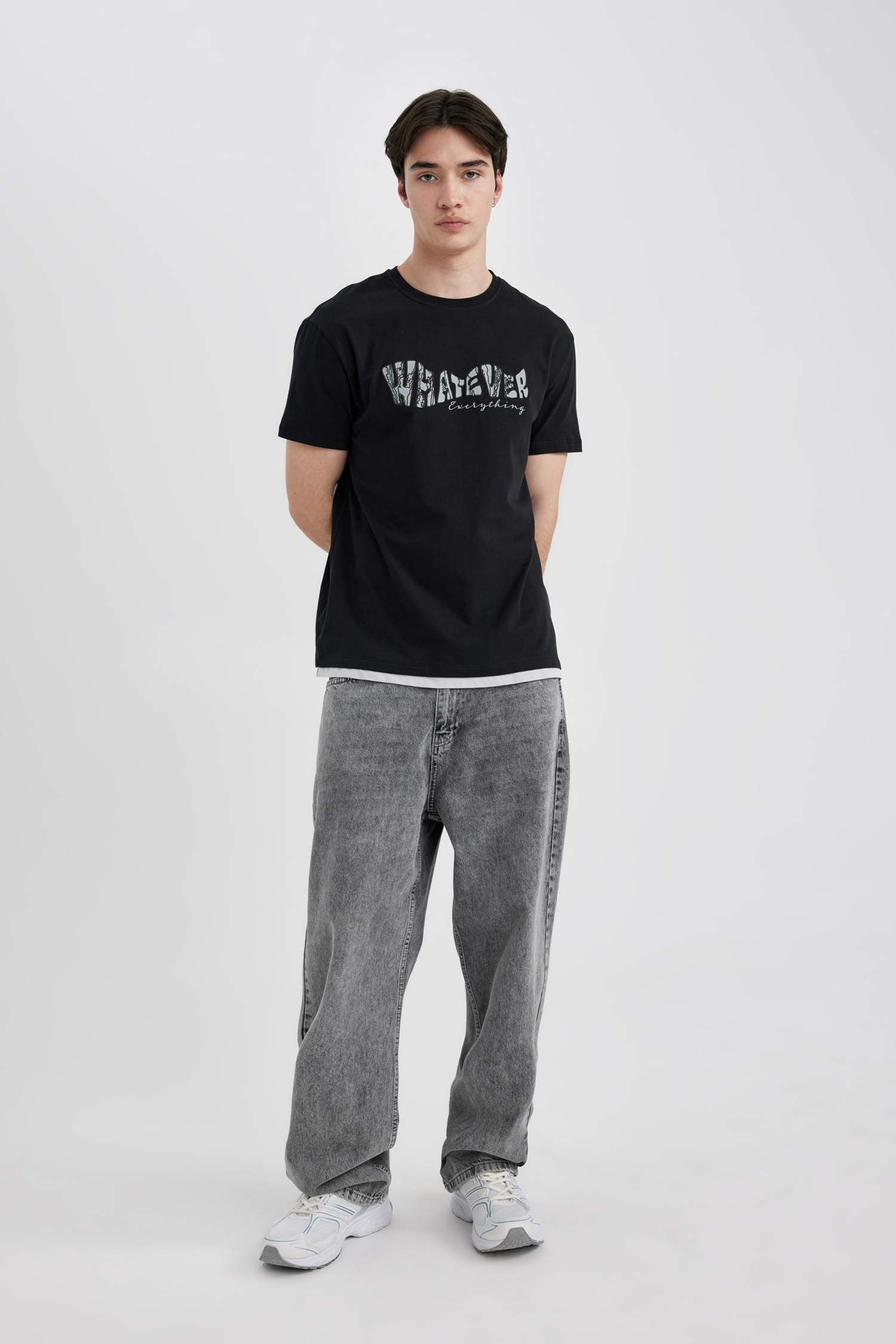 Regular Fit Bisiklet Yaka Baskılı Kısa Kollu Tişört