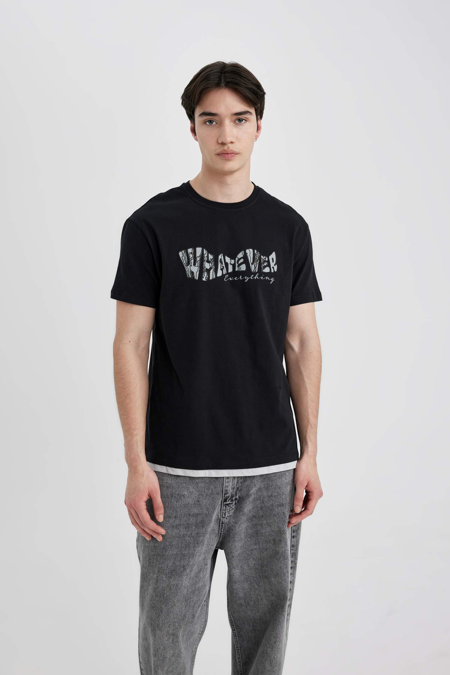 Regular Fit Bisiklet Yaka Baskılı Kısa Kollu Tişört