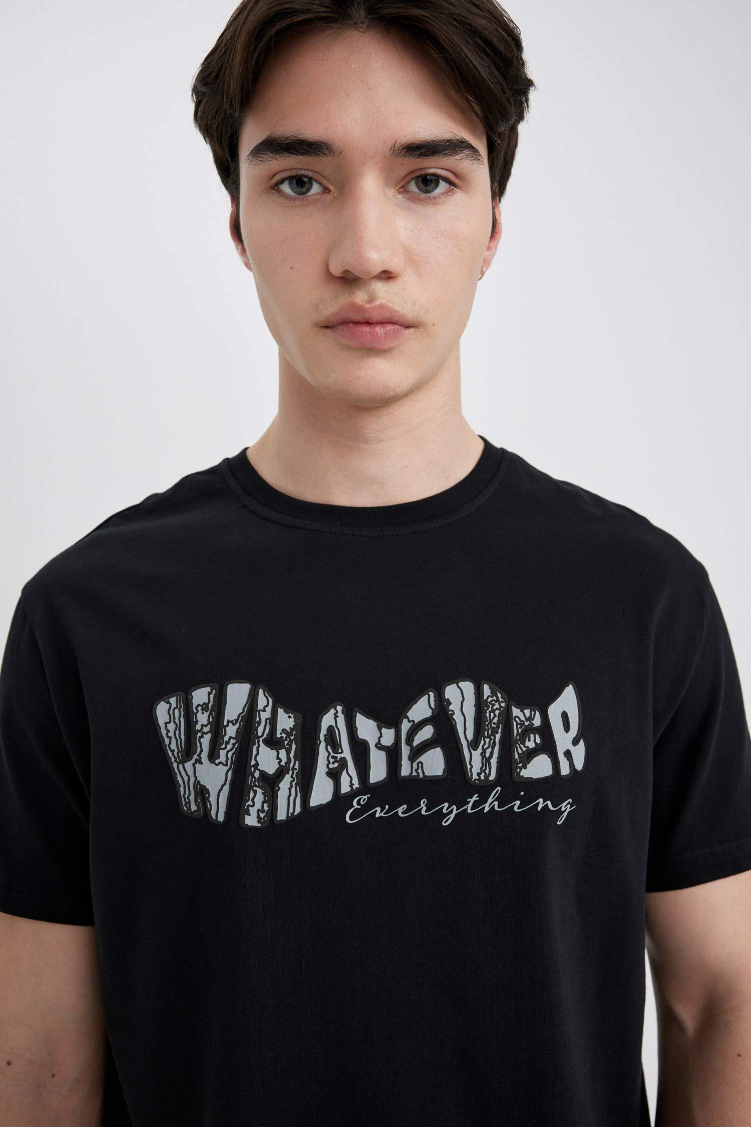 Regular Fit Bisiklet Yaka Baskılı Kısa Kollu Tişört